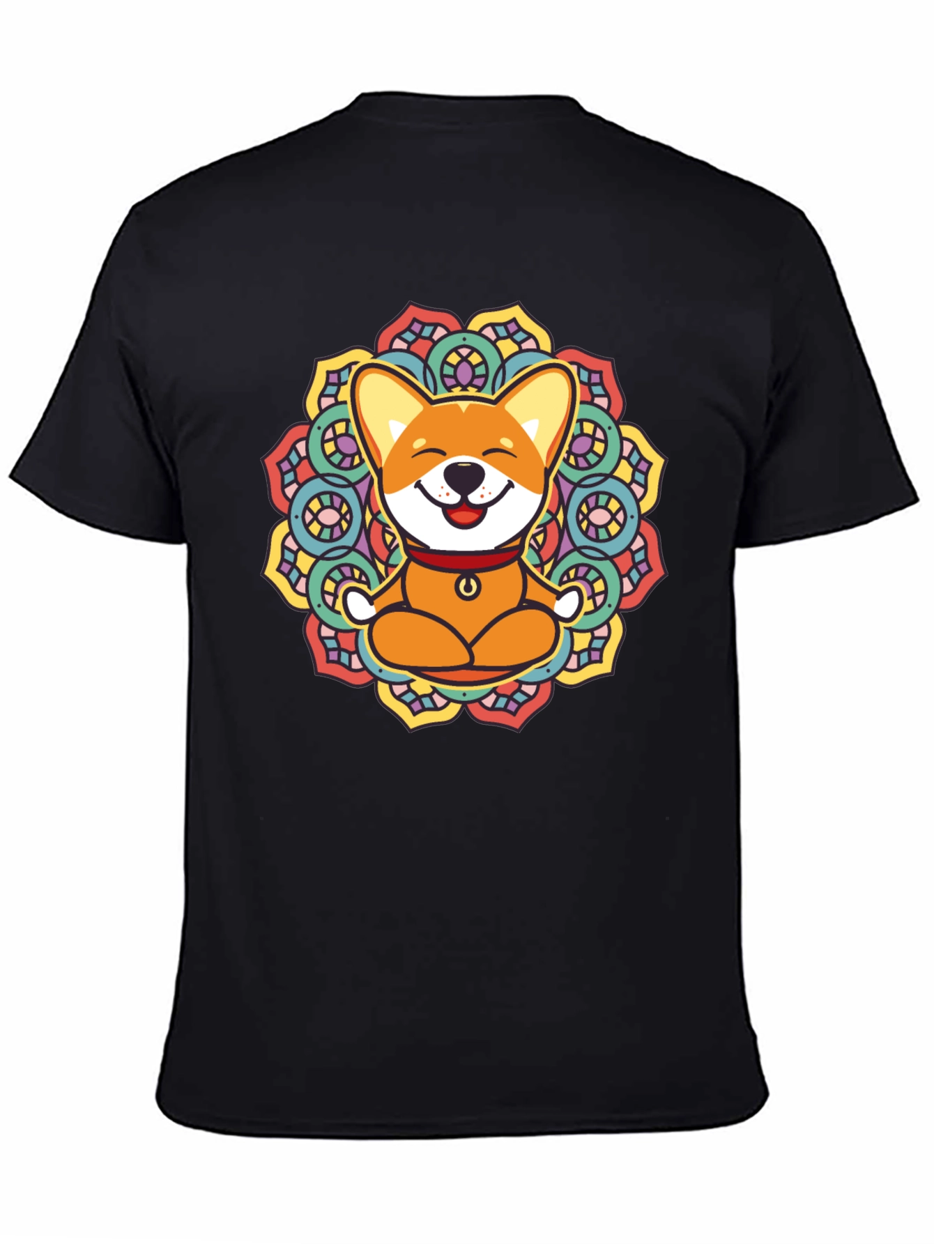 Yoga Corgi Mandala Black T-Shirt