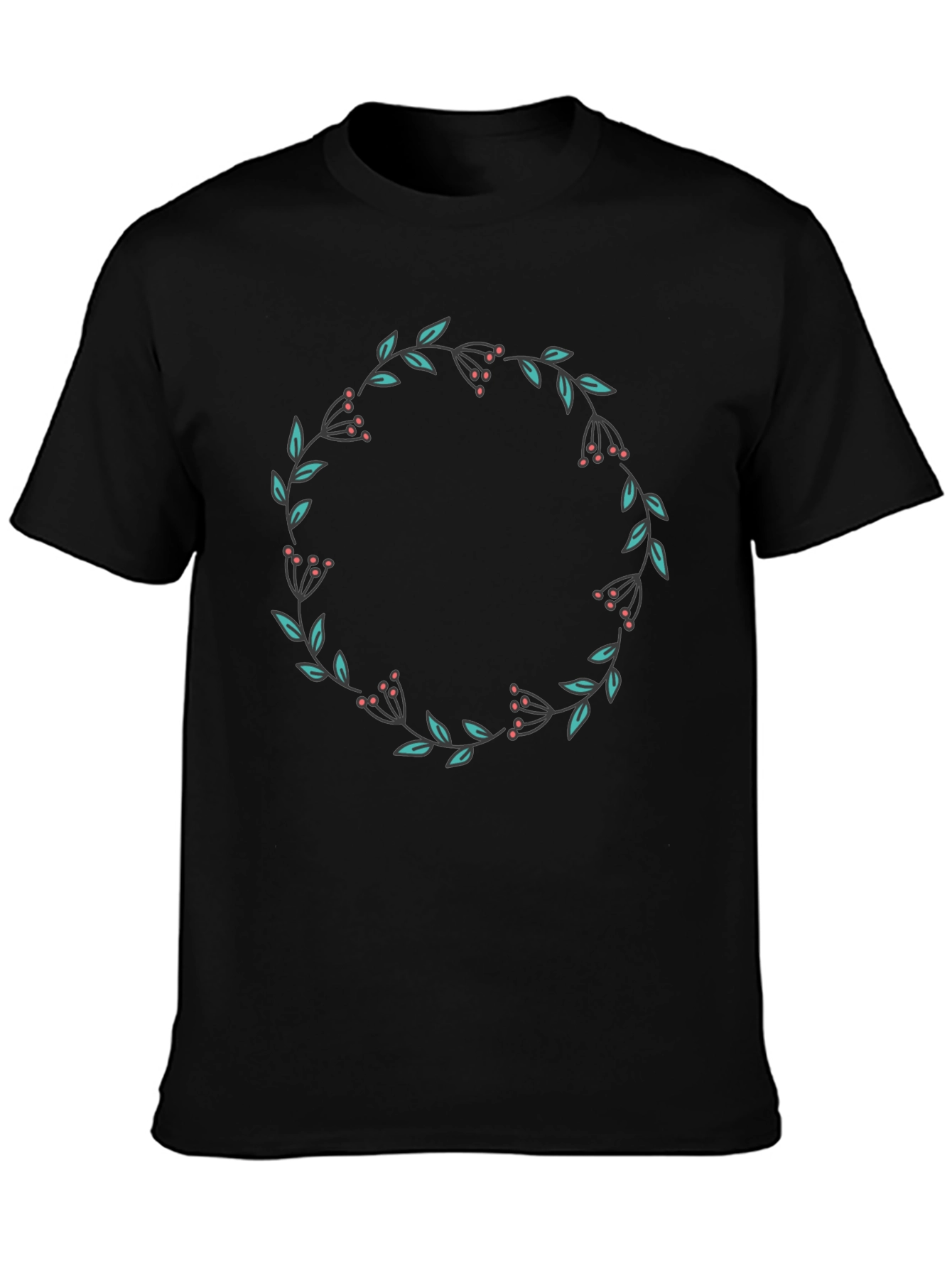 Floral Wreath Graphic Black T-Shirt