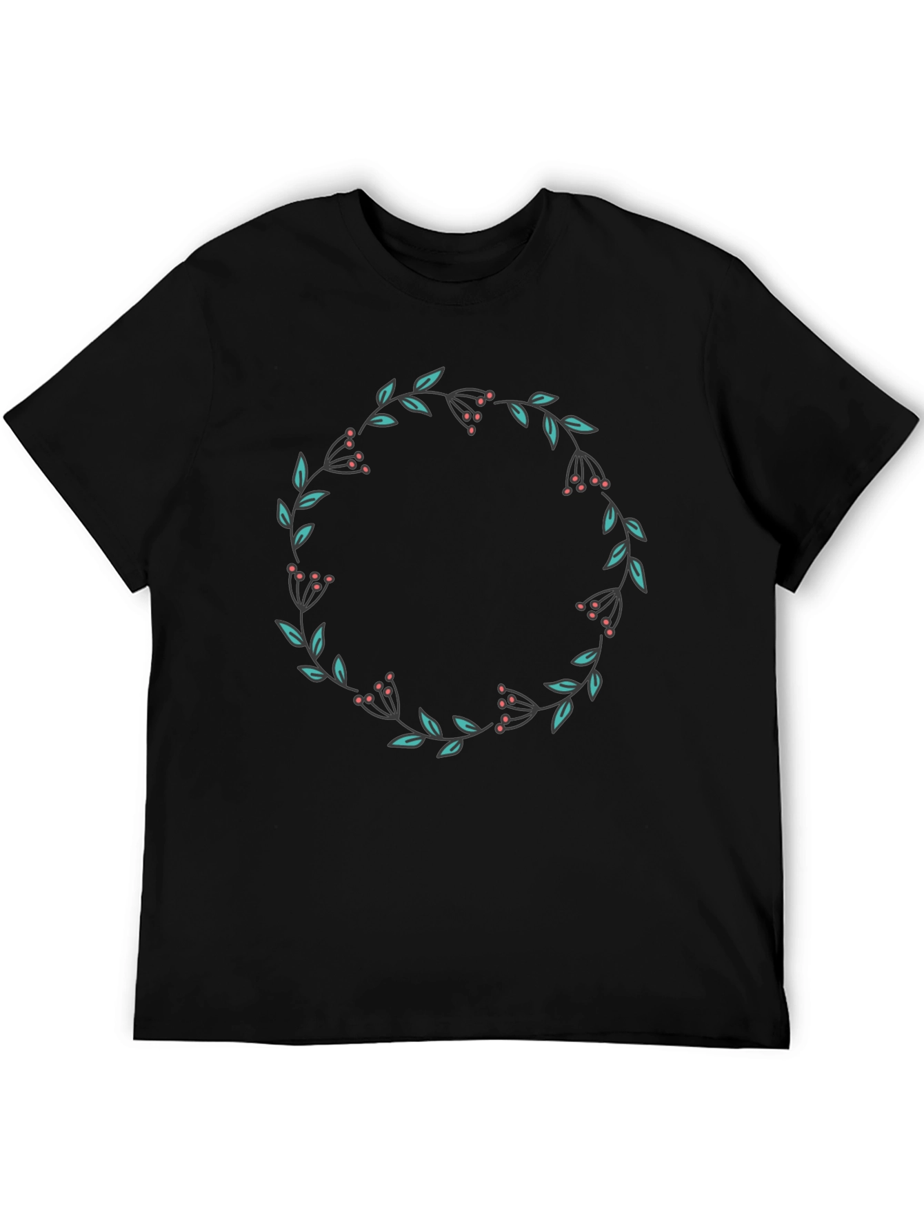 Floral Wreath Graphic Black T-Shirt