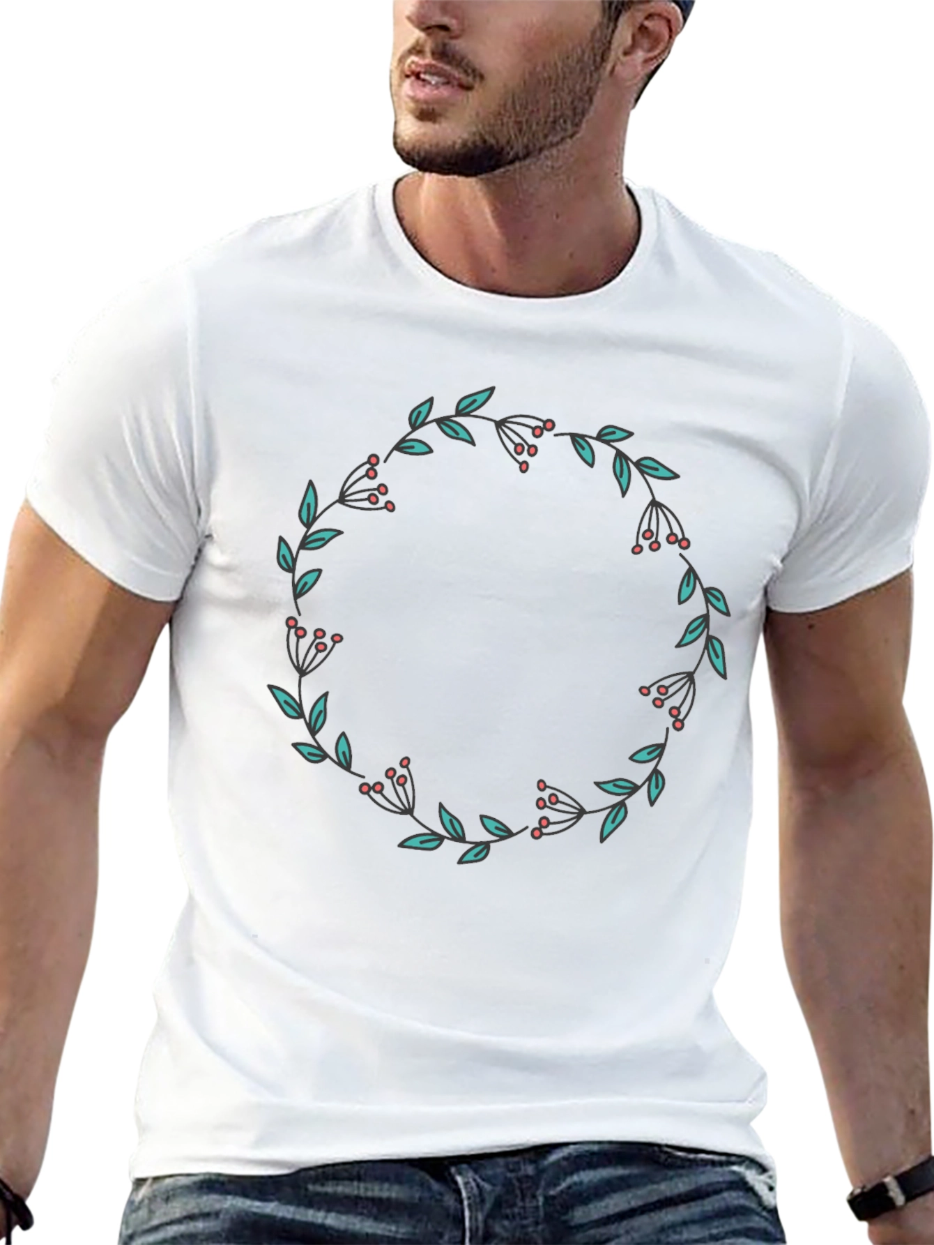 Floral Wreath Graphic Black T-Shirt