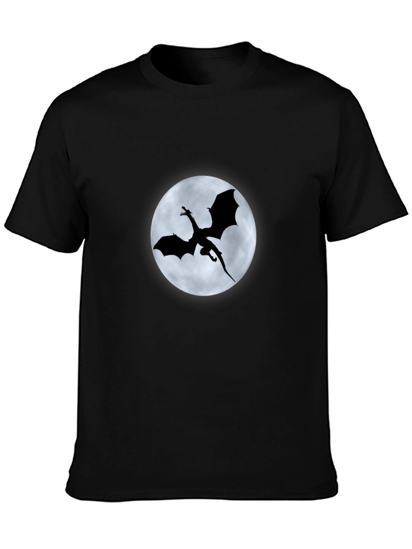 Dragon Silhouette Moon Graphic Black T-Shirt