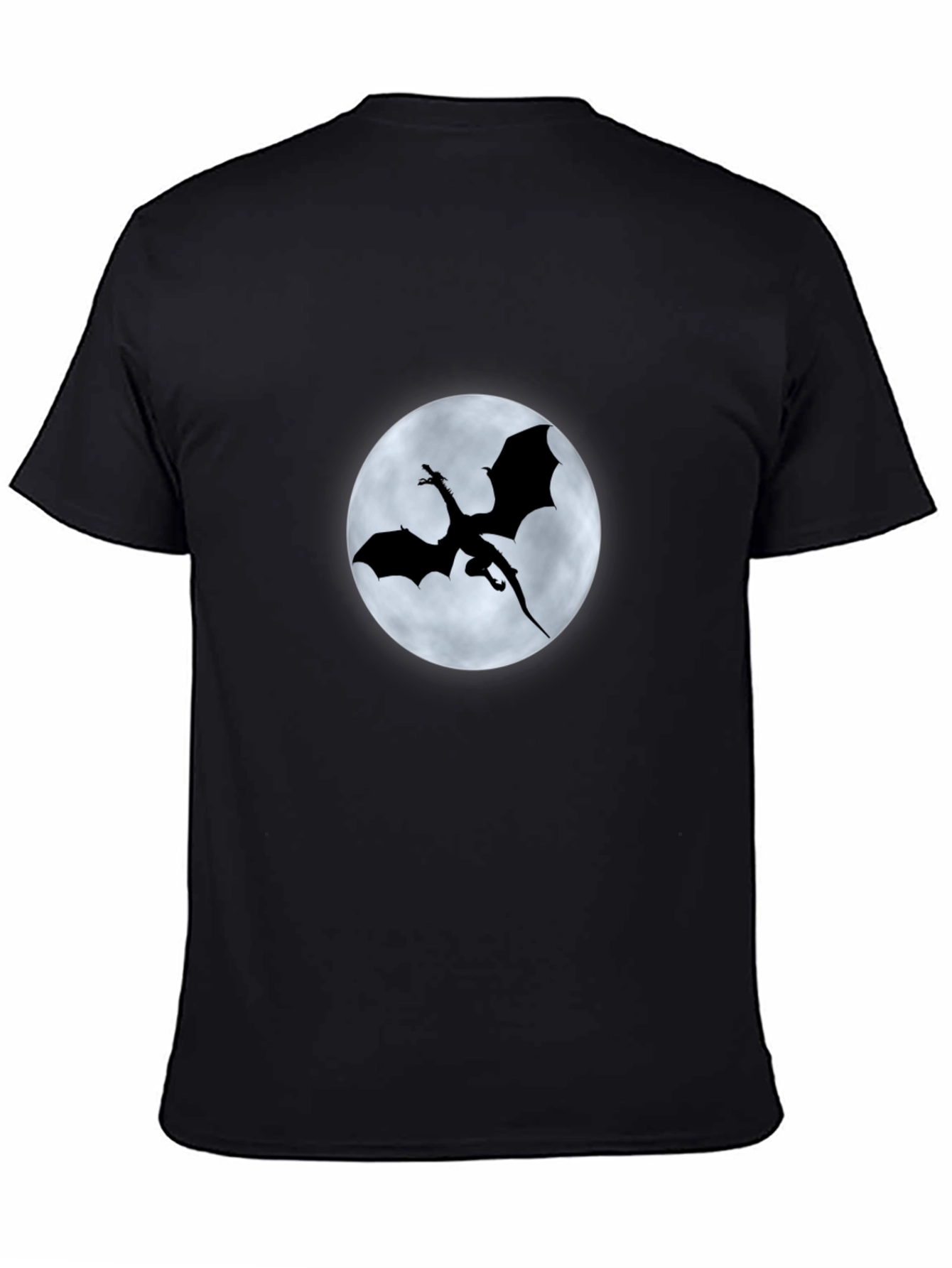 Dragon Silhouette Moon Graphic Black T-Shirt