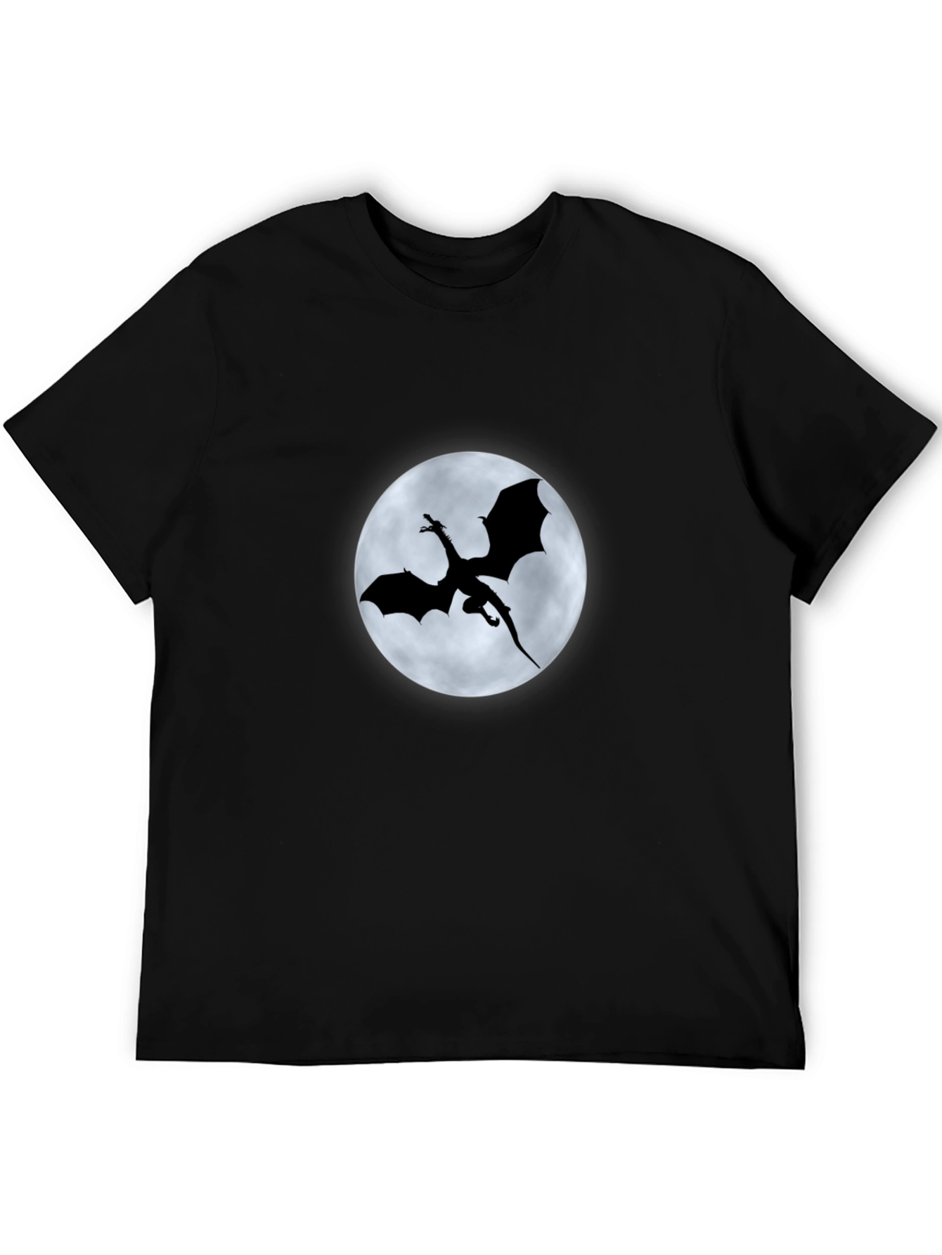 Dragon Silhouette Moon Graphic Black T-Shirt