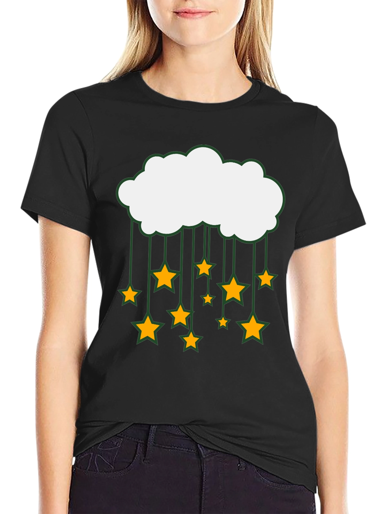 Cloud and Stars Graphic Black T-Shirt