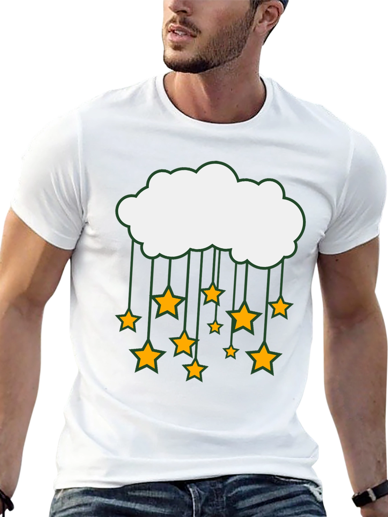Cloud and Stars Graphic Black T-Shirt