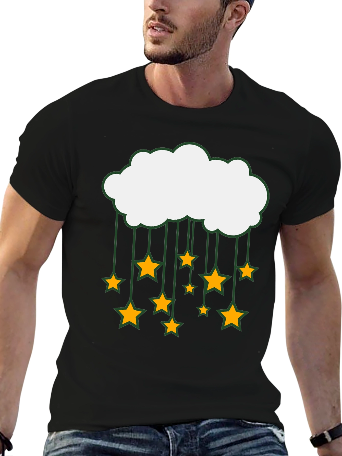 Cloud and Stars Graphic Black T-Shirt
