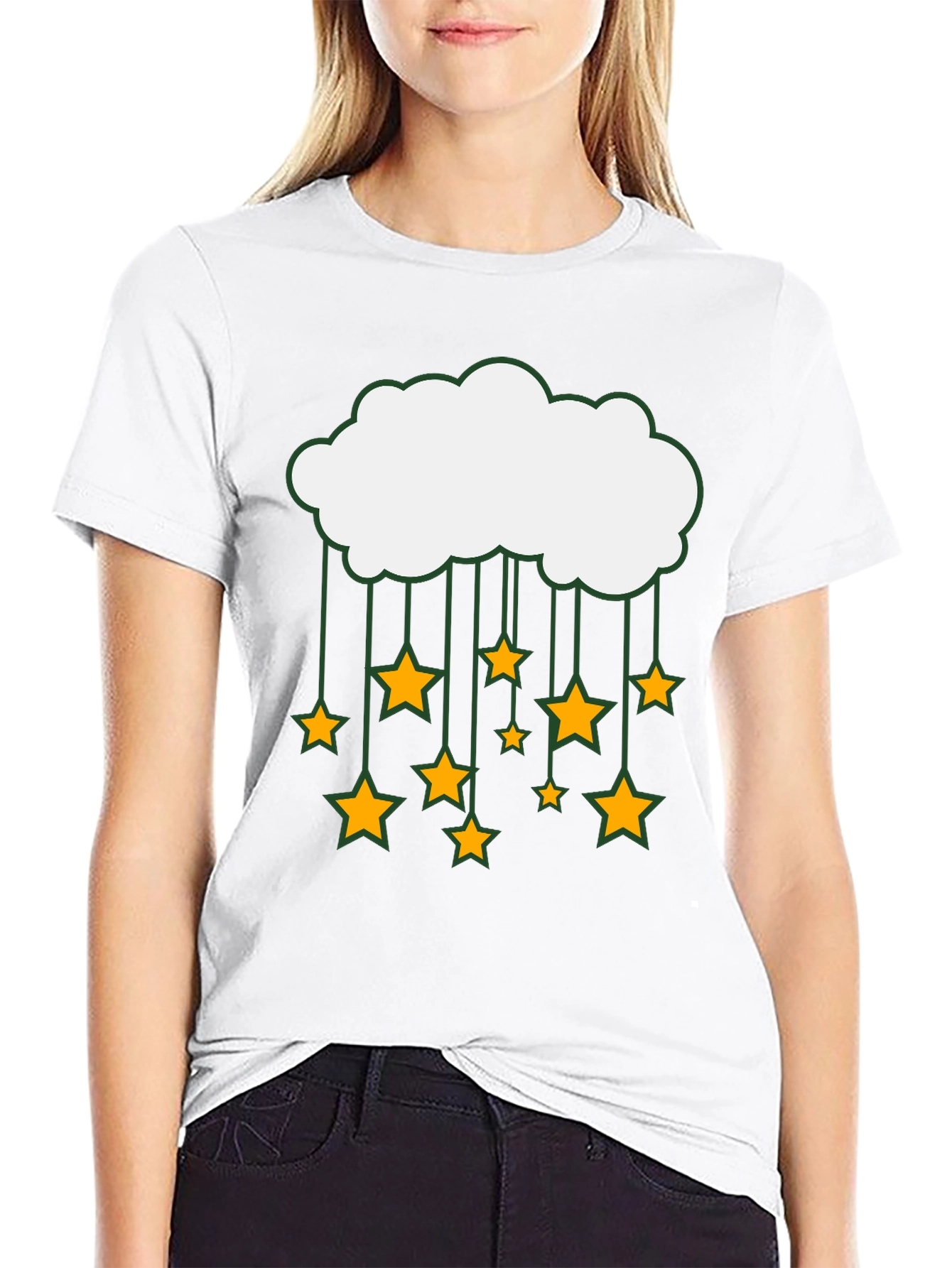 Cloud and Stars Graphic Black T-Shirt