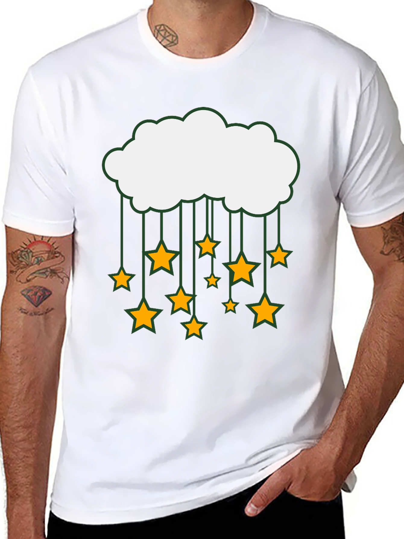 Cloud and Stars Graphic Black T-Shirt