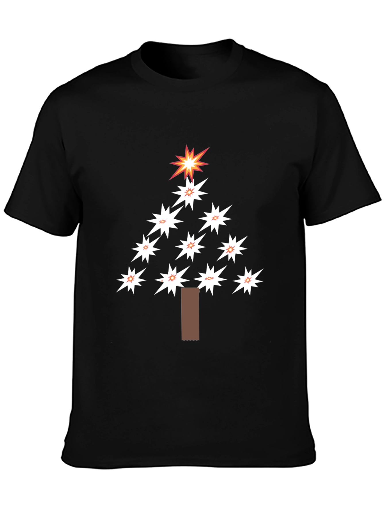 Festive Star Christmas Tree Black T-Shirt