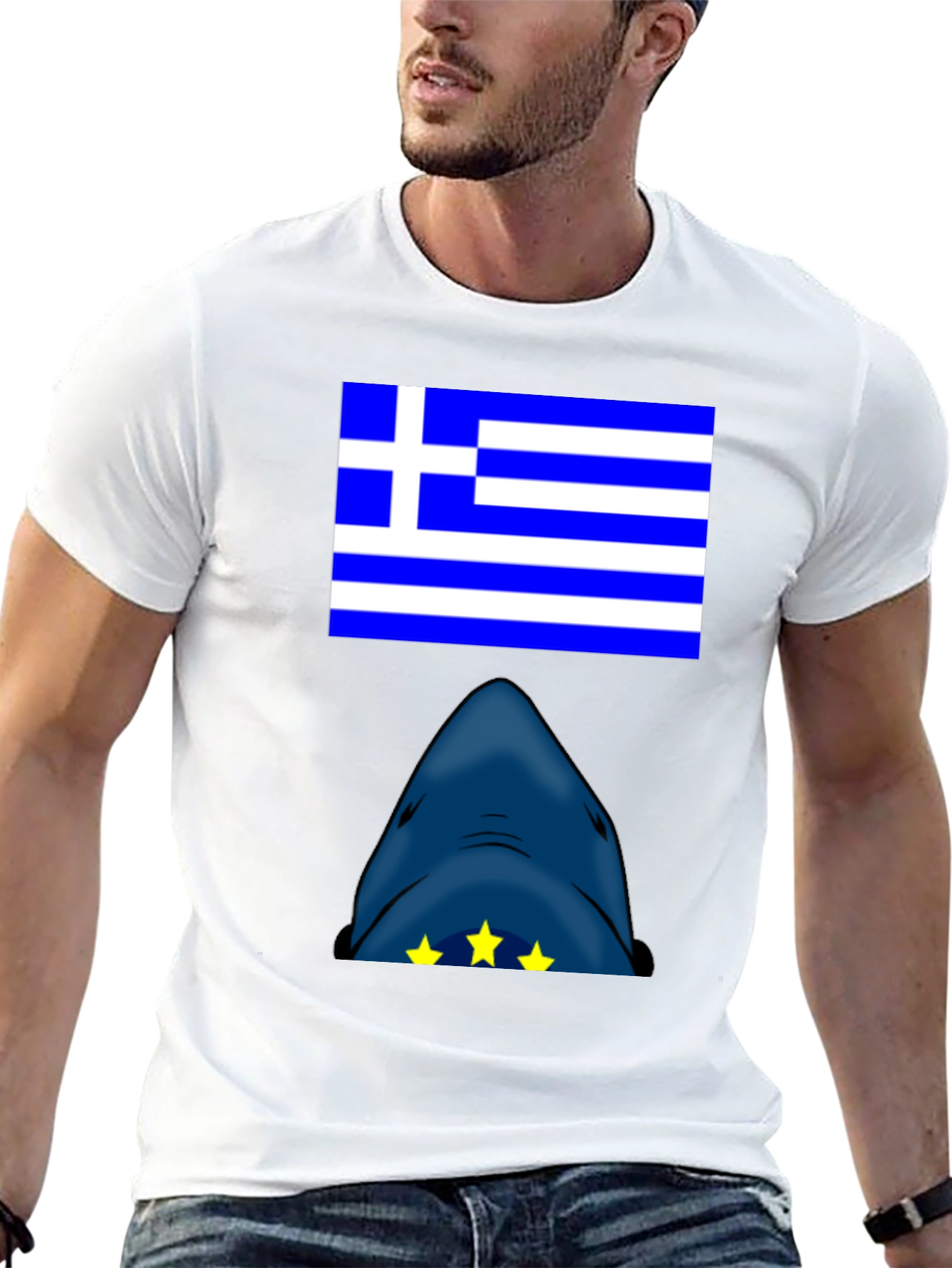 Greek Flag Shark T-Shirt - Novelty Graphic Tee