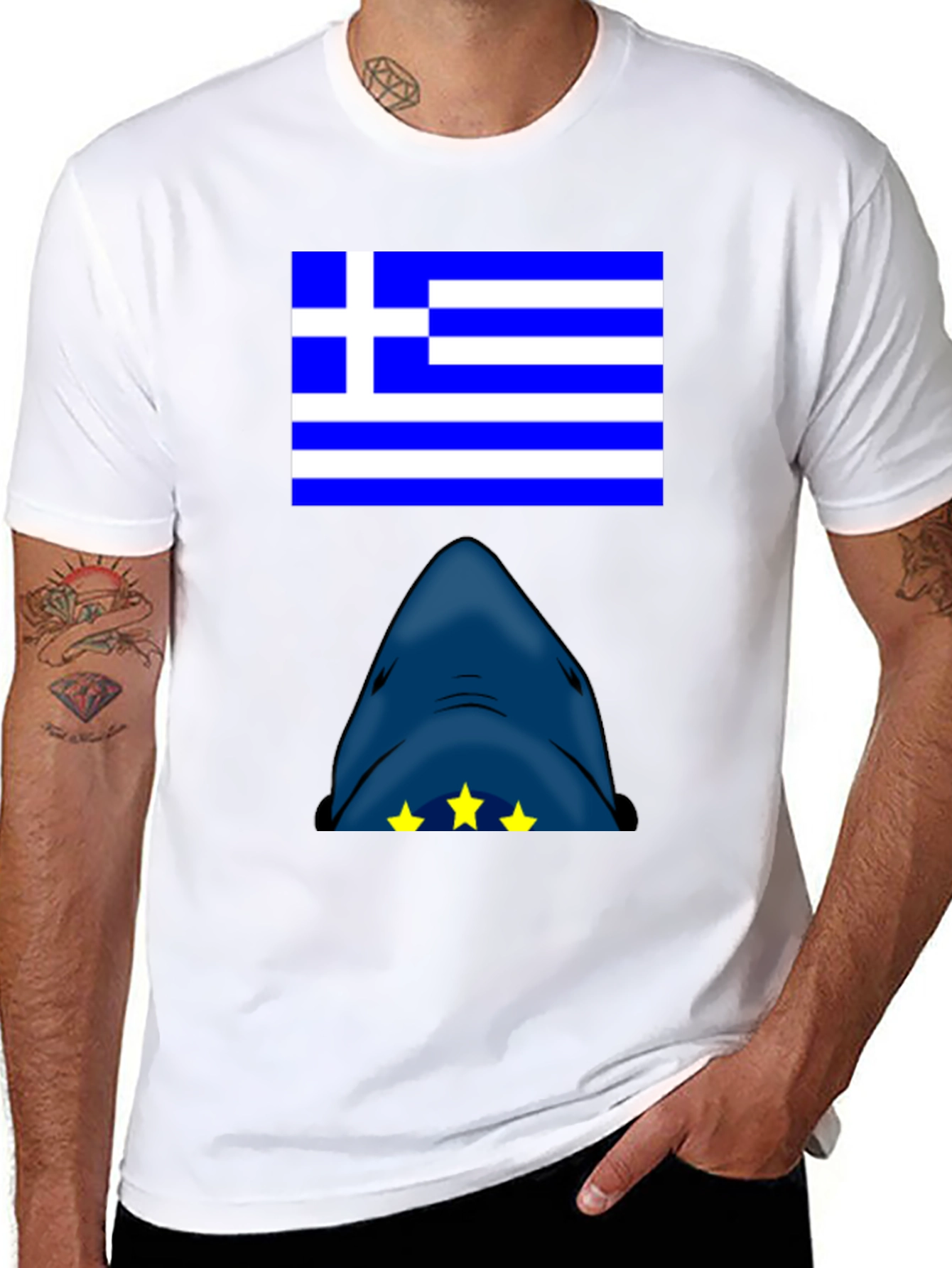Greek Flag Shark T-Shirt - Novelty Graphic Tee