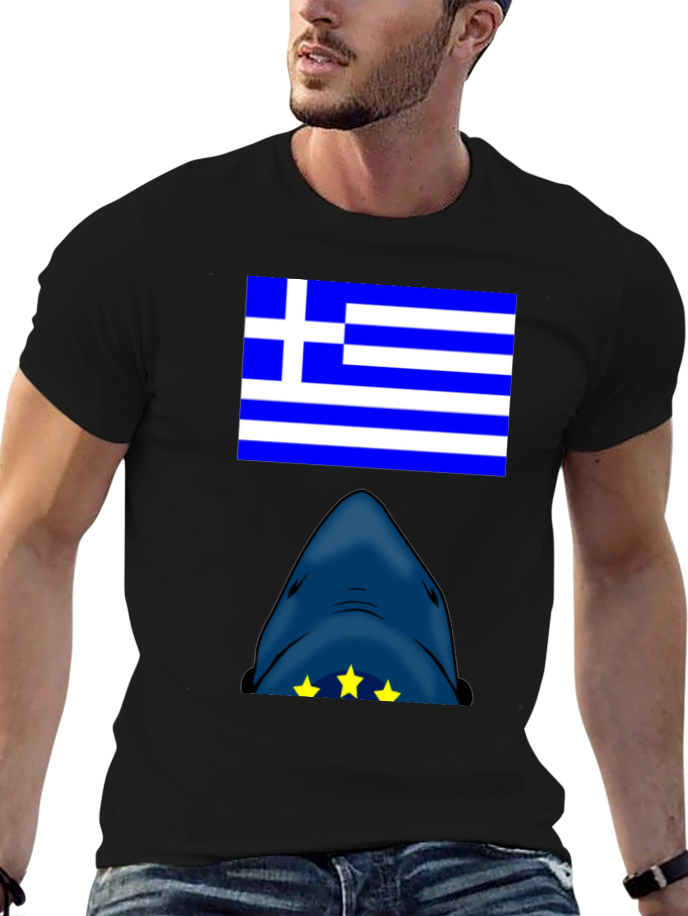 Greek Flag Shark T-Shirt - Novelty Graphic Tee