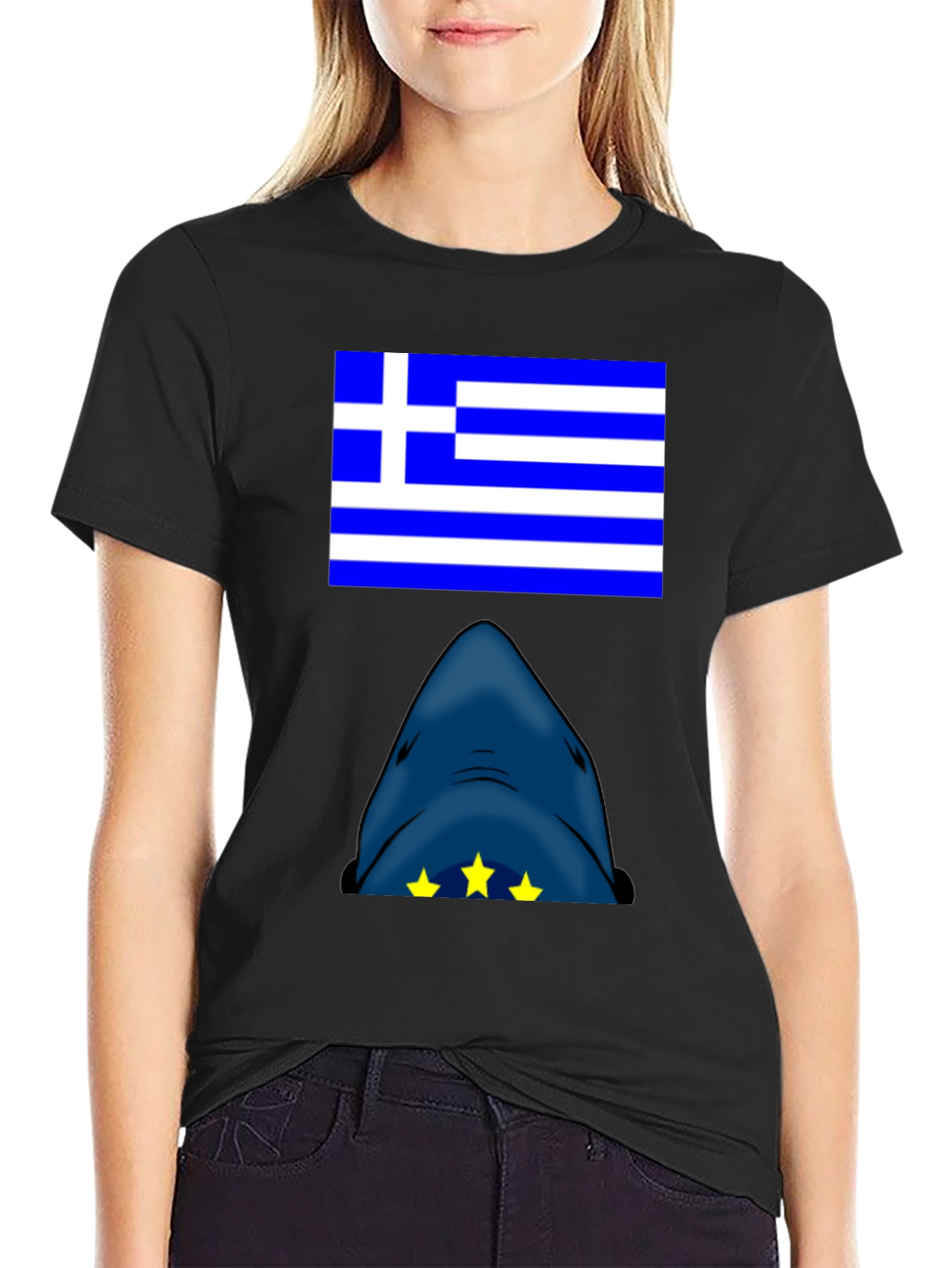 Greek Flag Shark T-Shirt - Novelty Graphic Tee