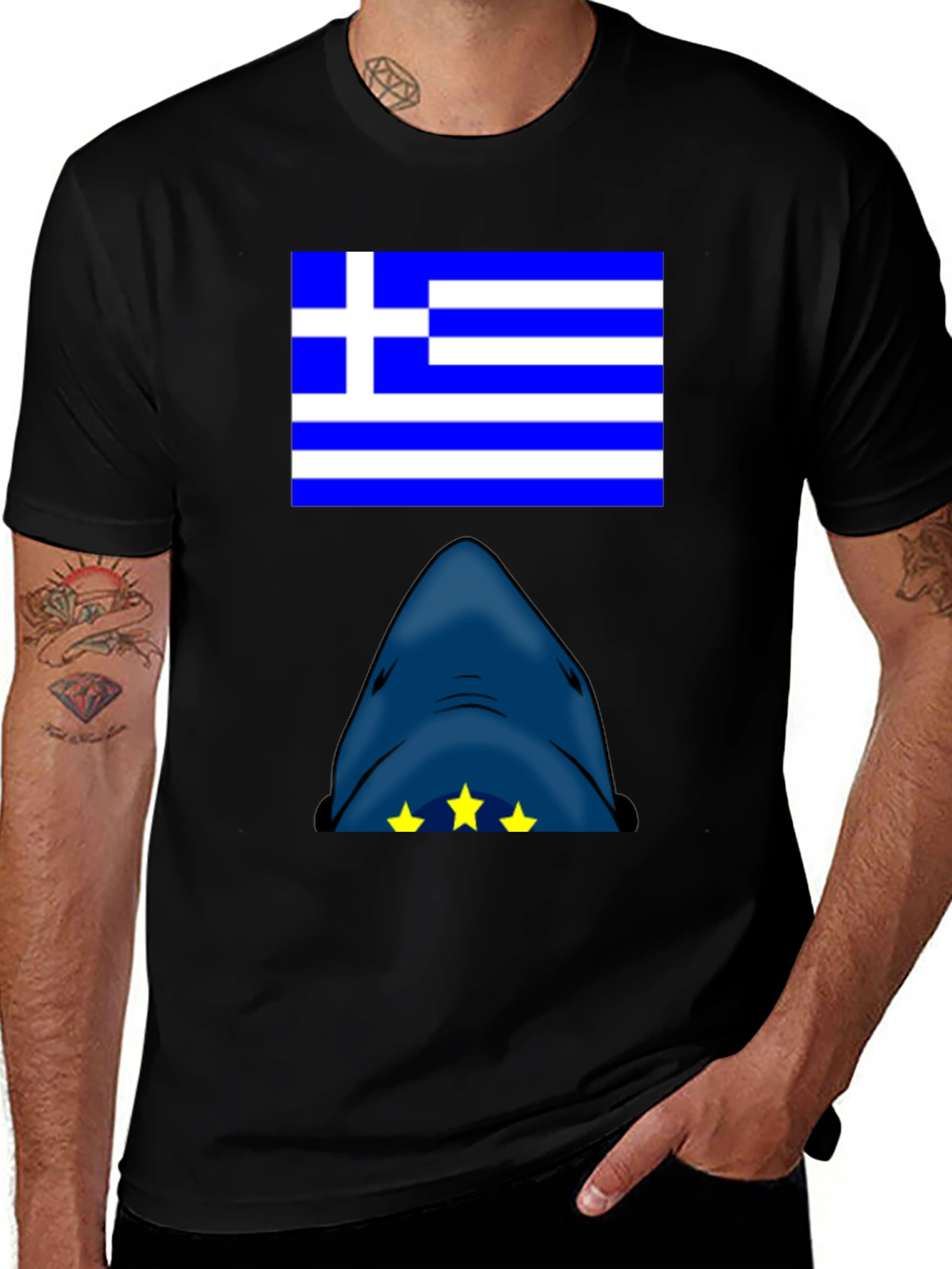 Greek Flag Shark T-Shirt - Novelty Graphic Tee