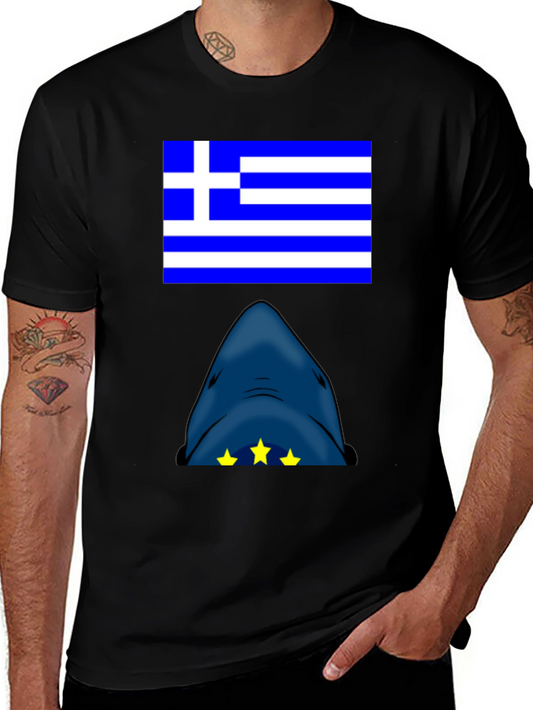 Greek Flag Shark T-Shirt - Novelty Graphic Tee