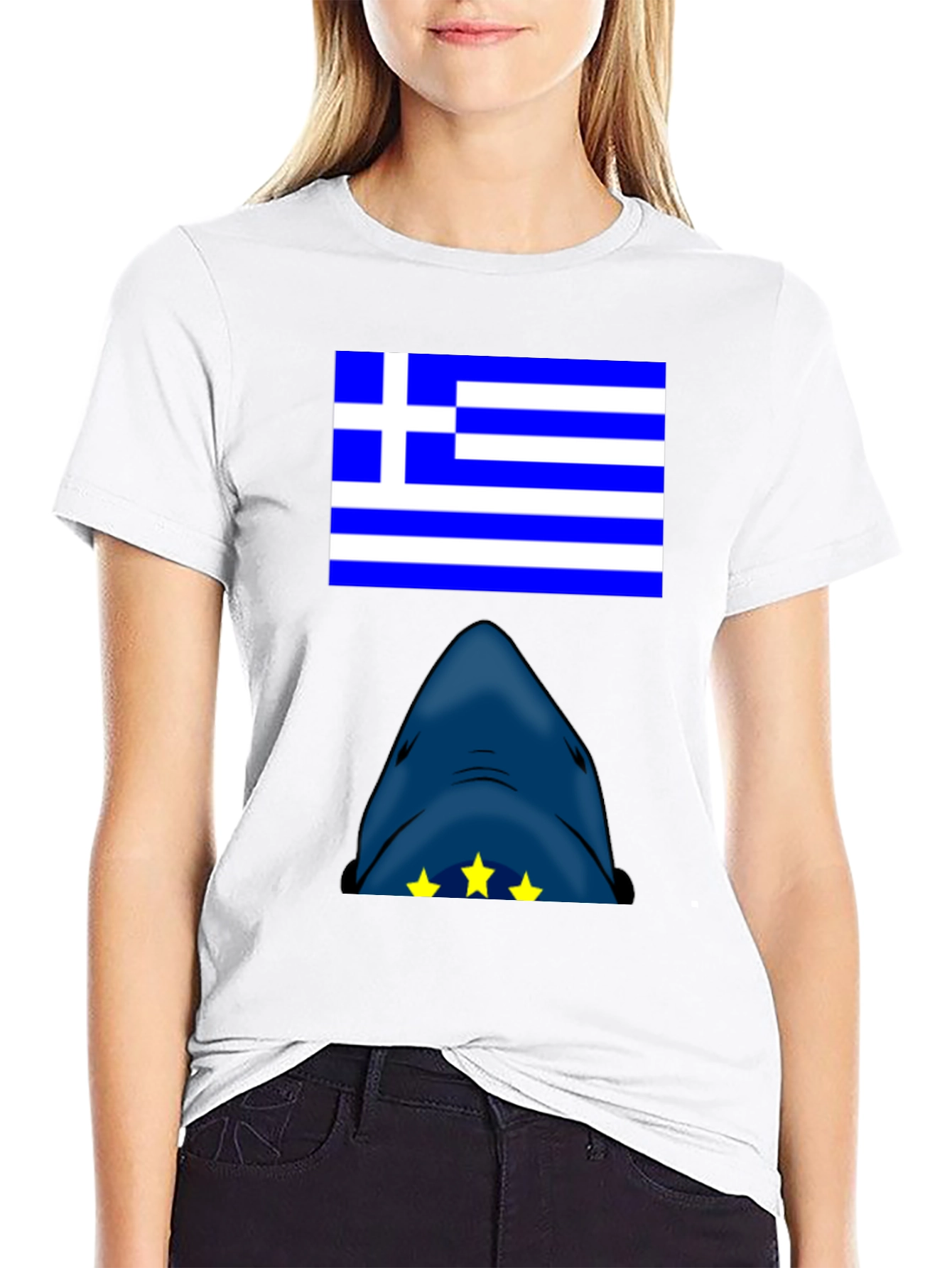 Greek Flag Shark T-Shirt - Novelty Graphic Tee