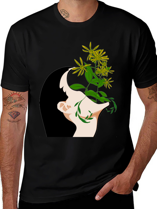 Floral Mind Black T-Shirt - Artistic Graphic Tee