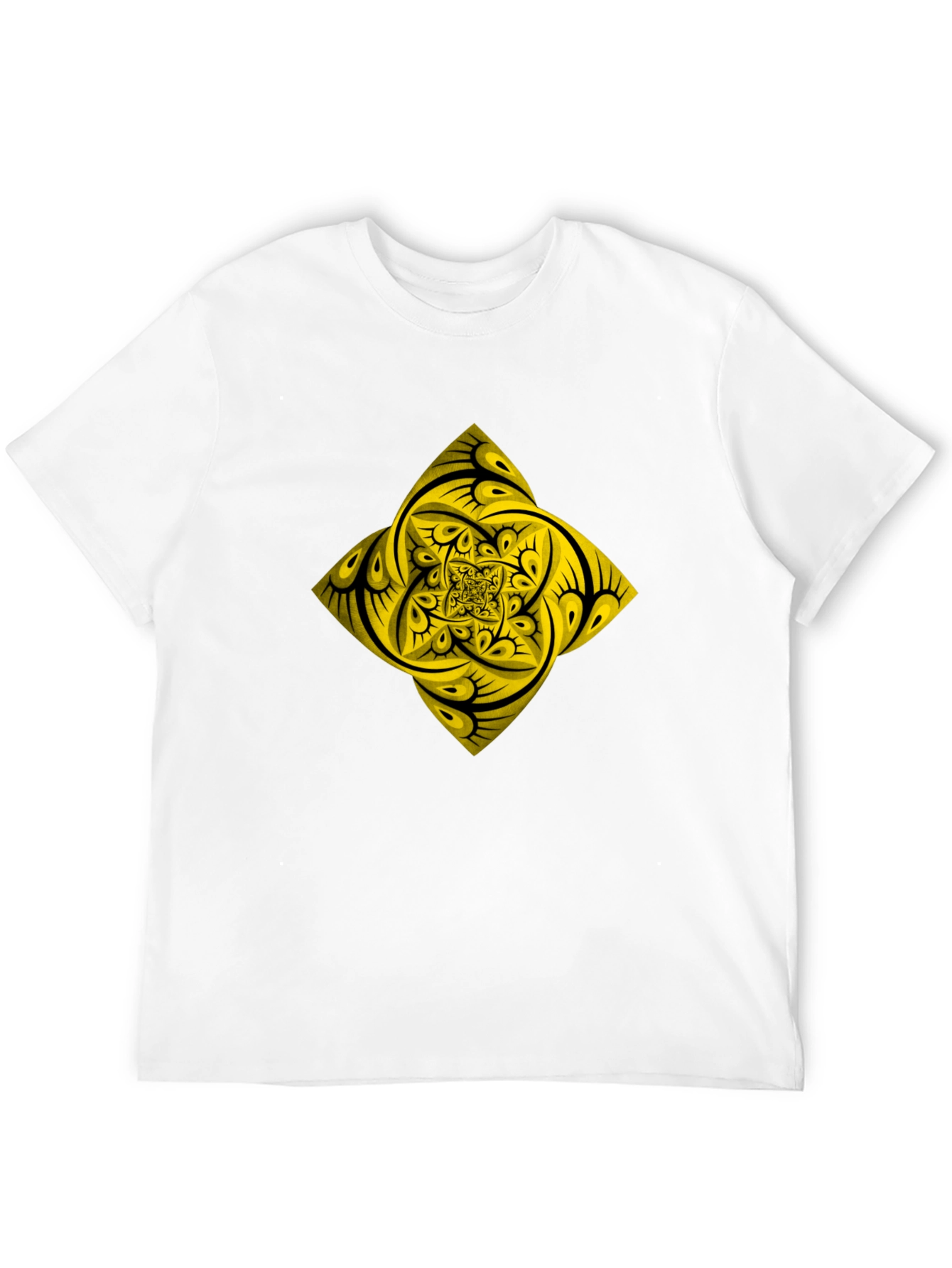 Geometric Yellow Fractal Graphic Black T-Shirt