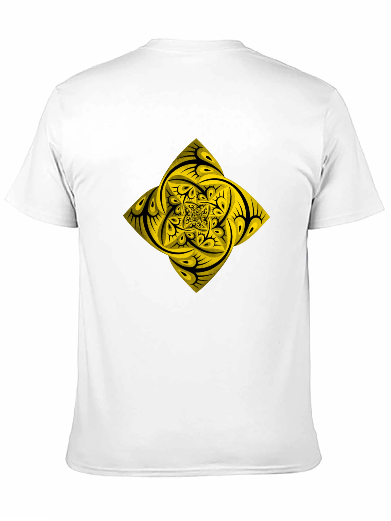 Geometric Yellow Fractal Graphic Black T-Shirt