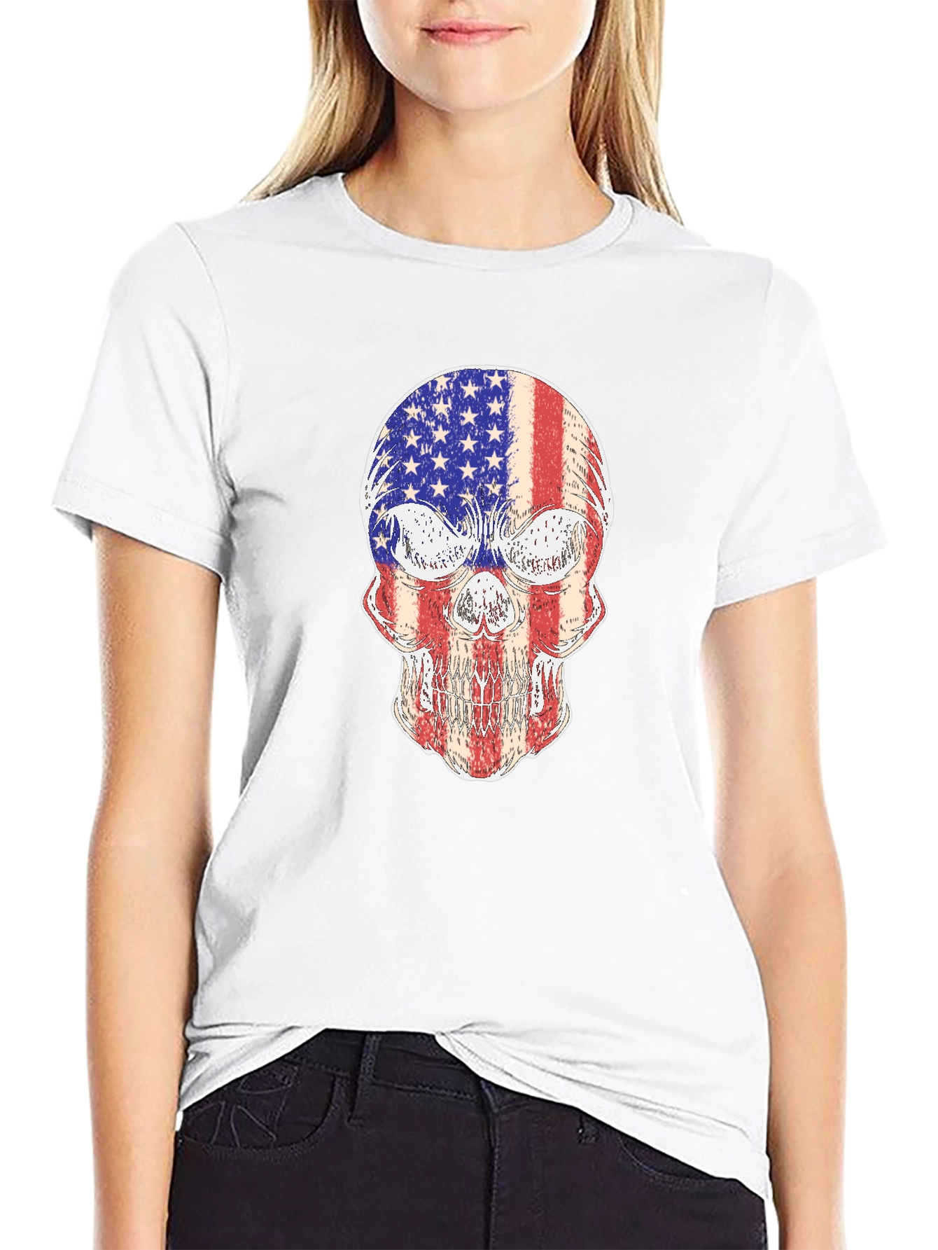 American Flag Skull Graphic Tee - Patriotic Pride