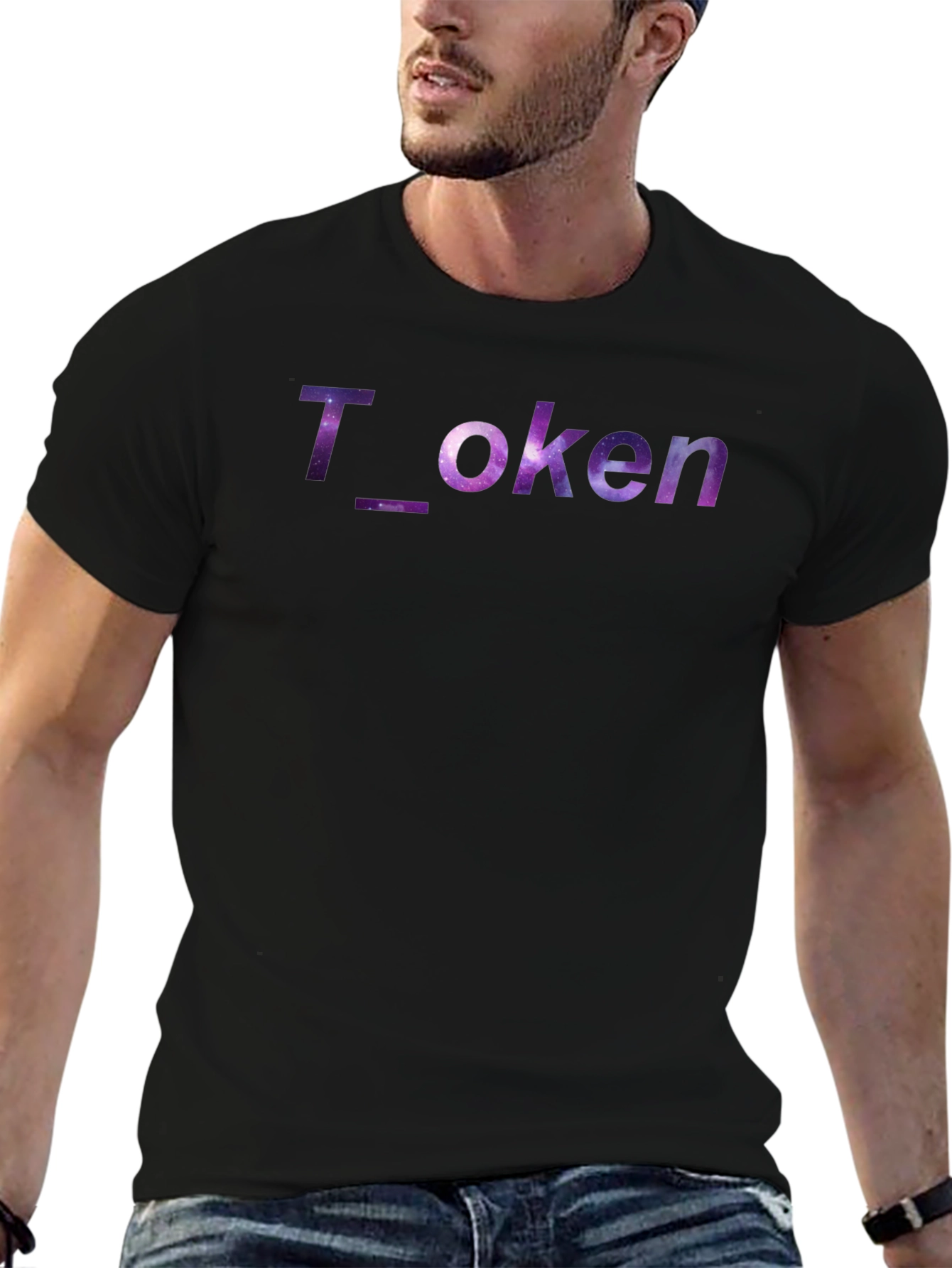 Galaxy Token Graphic Black Tee - Trendy Universe Design