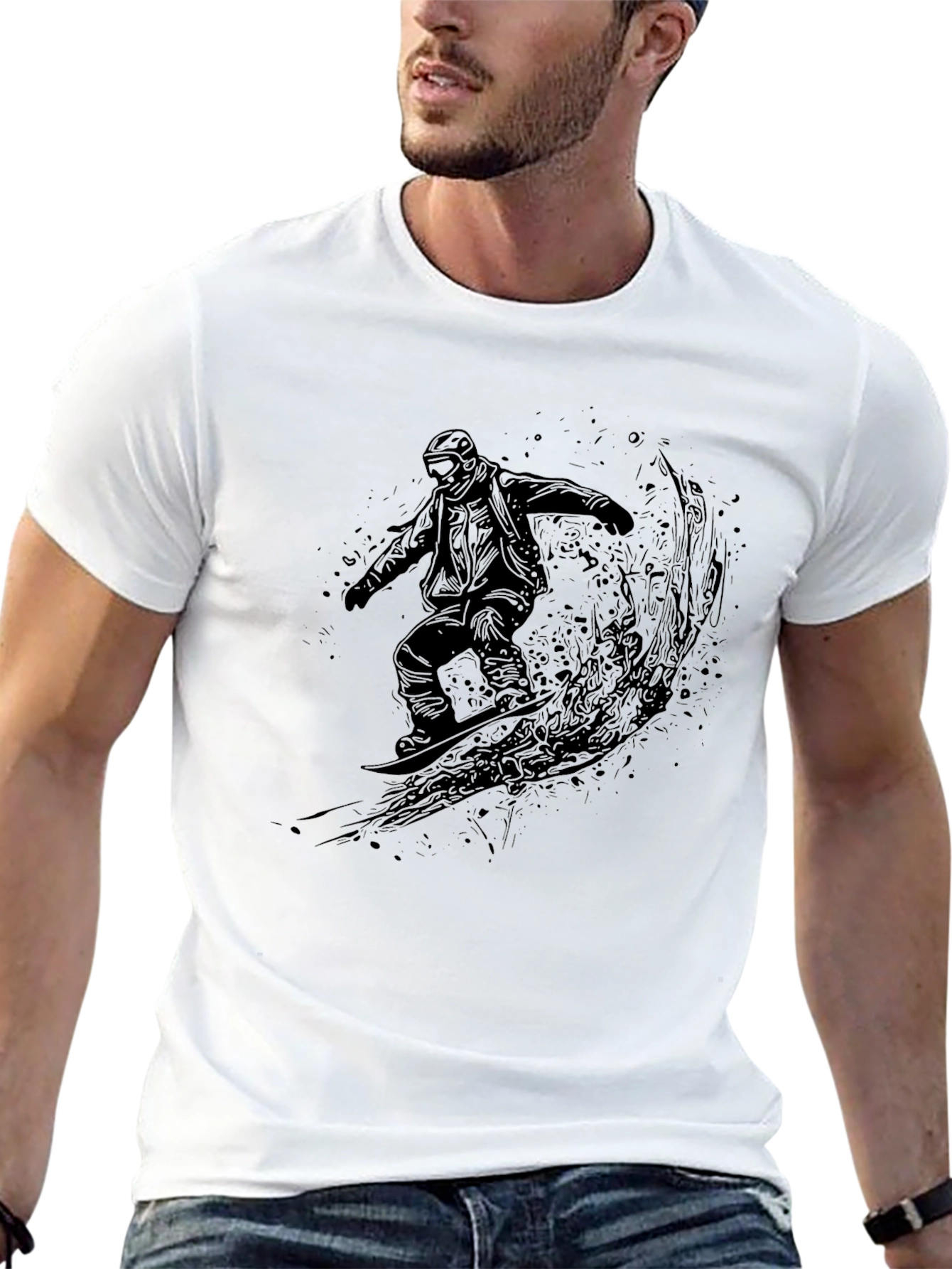 Mens Black Snowboarder Graphic Tee