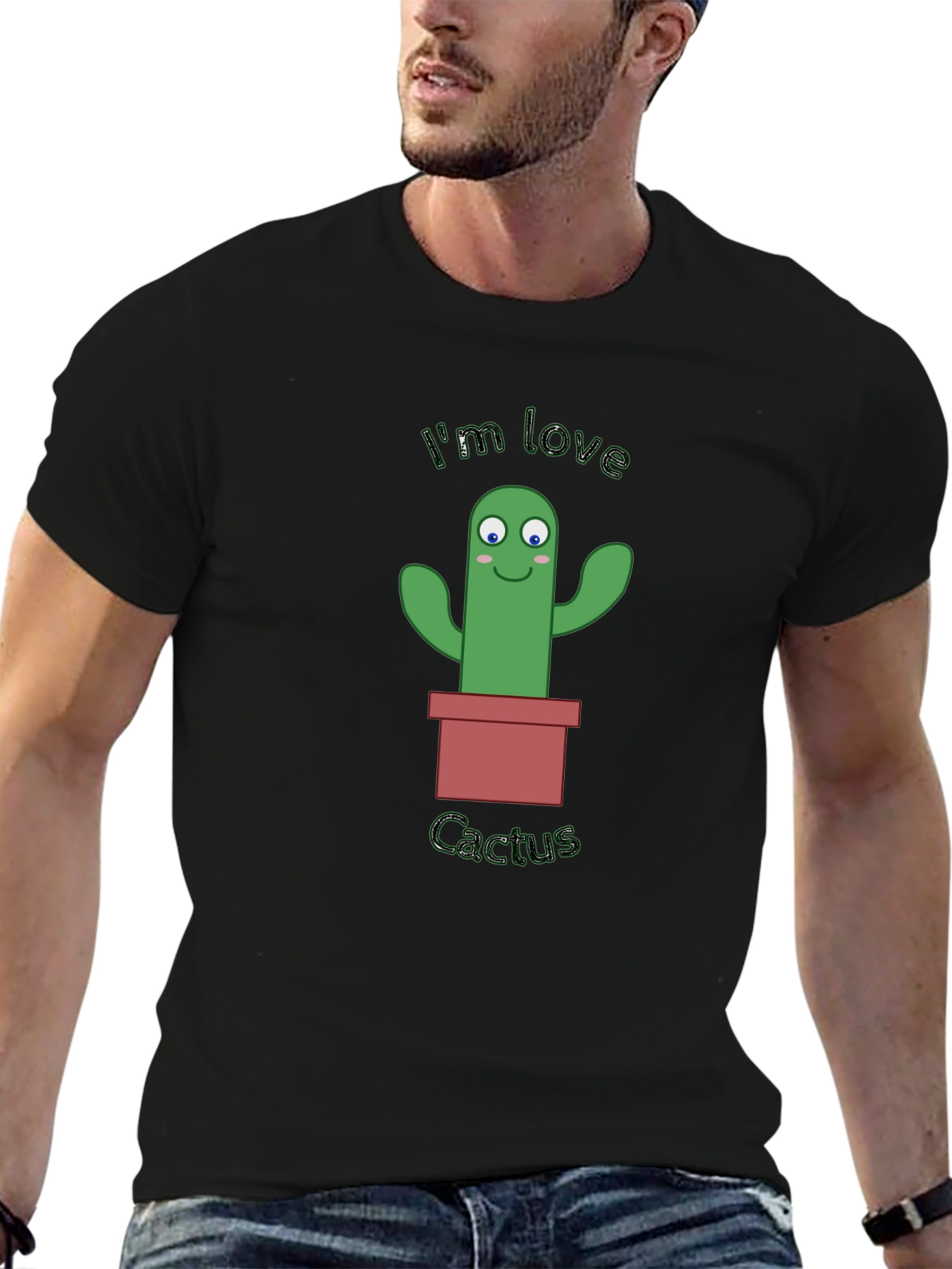Im Love Cactus Graphic Mens Black T-Shirt