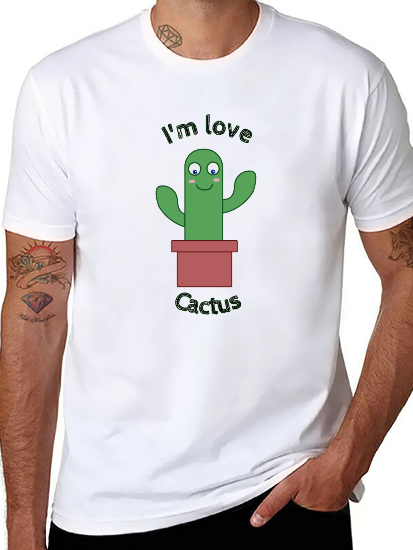 Im Love Cactus Graphic Mens Black T-Shirt