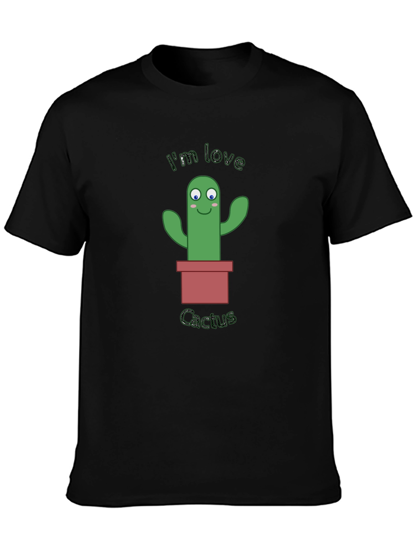 Im Love Cactus Graphic Mens Black T-Shirt