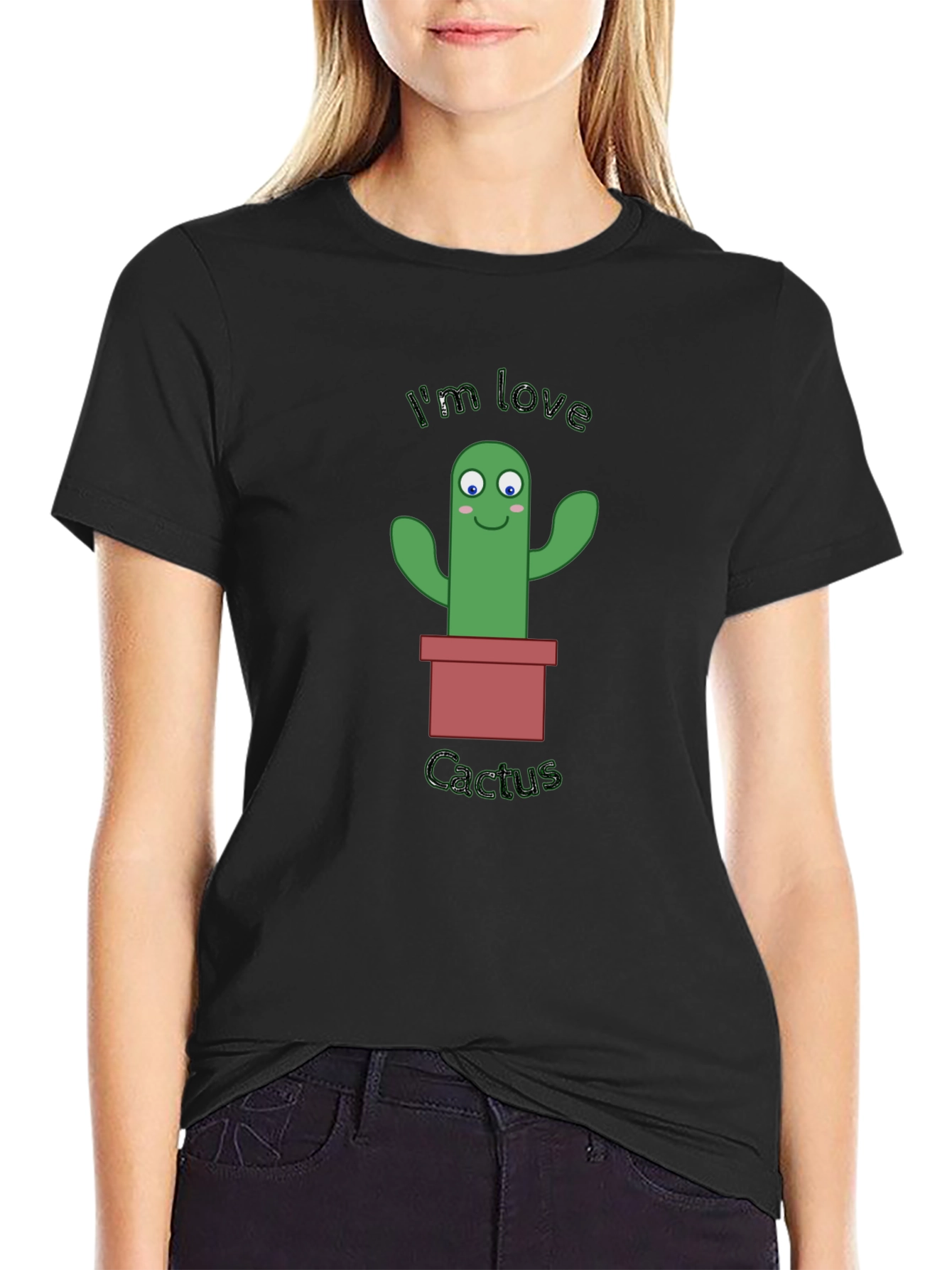 Im Love Cactus Graphic Mens Black T-Shirt