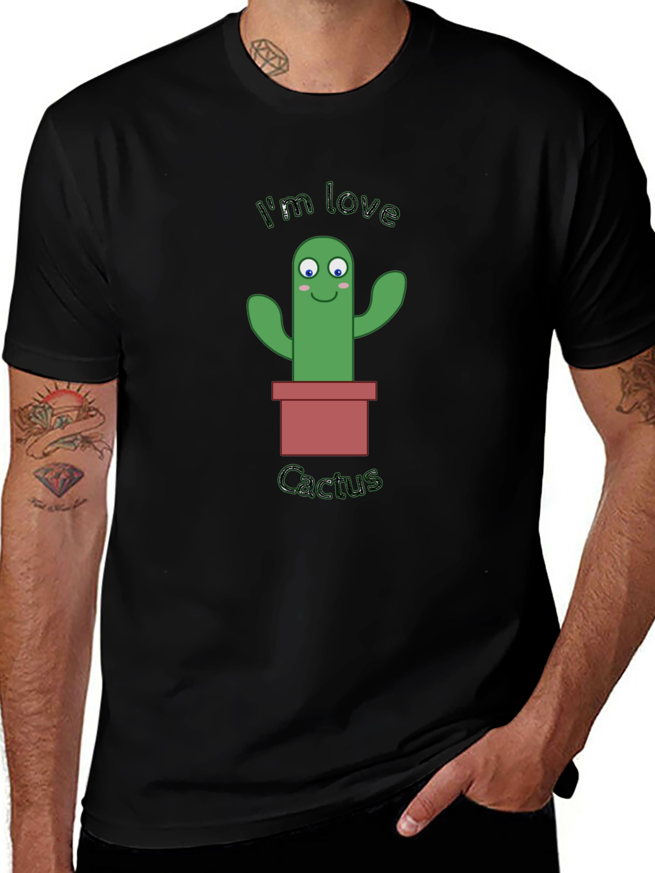 Im Love Cactus Graphic Mens Black T-Shirt