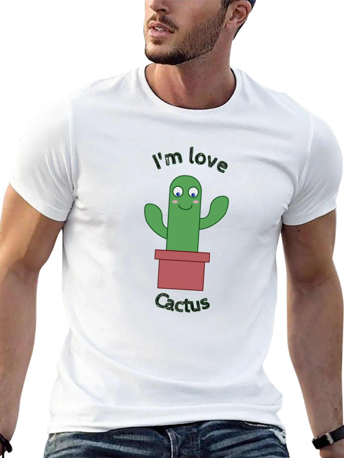 Im Love Cactus Graphic Mens Black T-Shirt