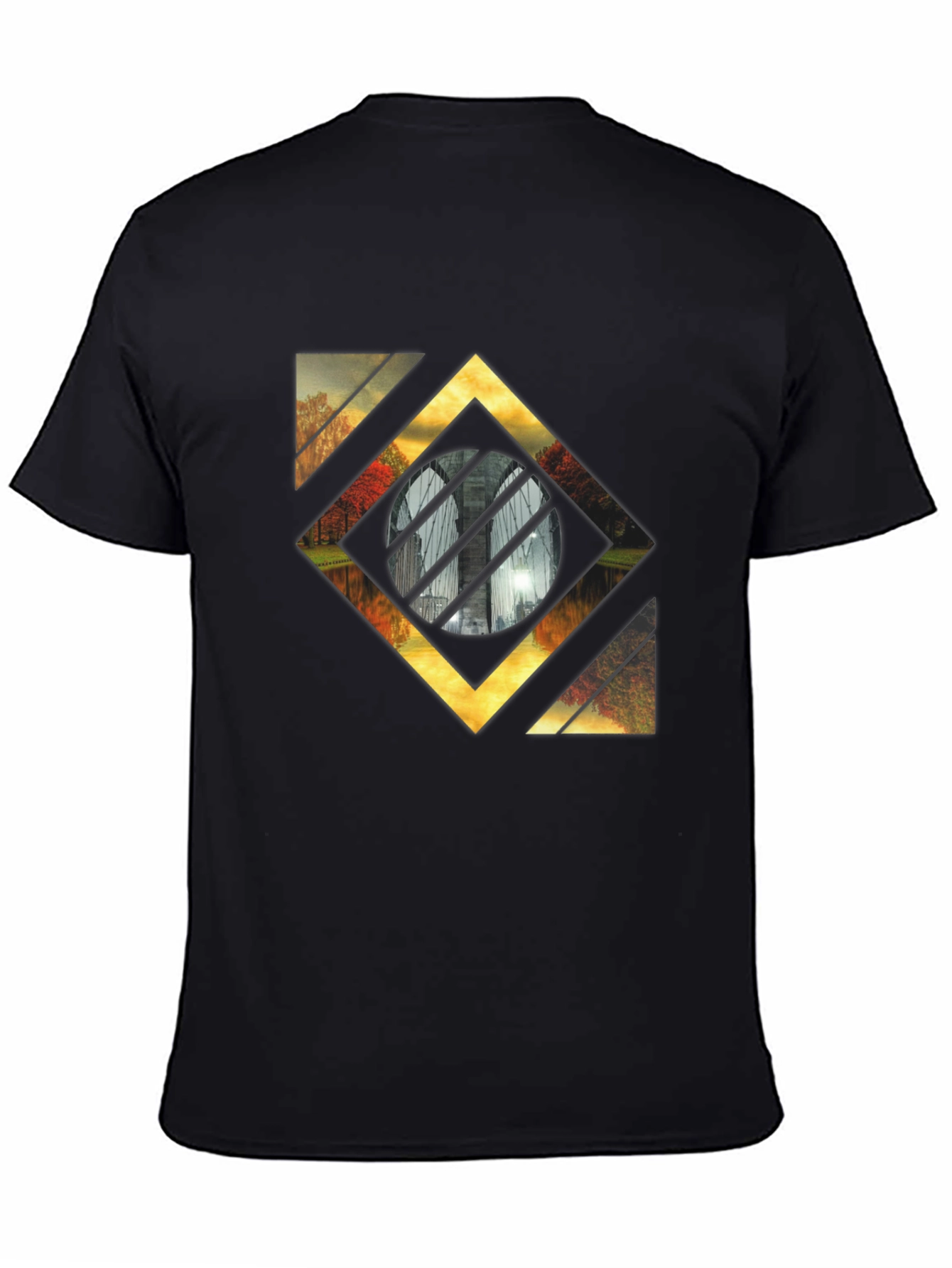 Abstract Landscape Graphic Tee - Stylish Mens Black T-Shirt