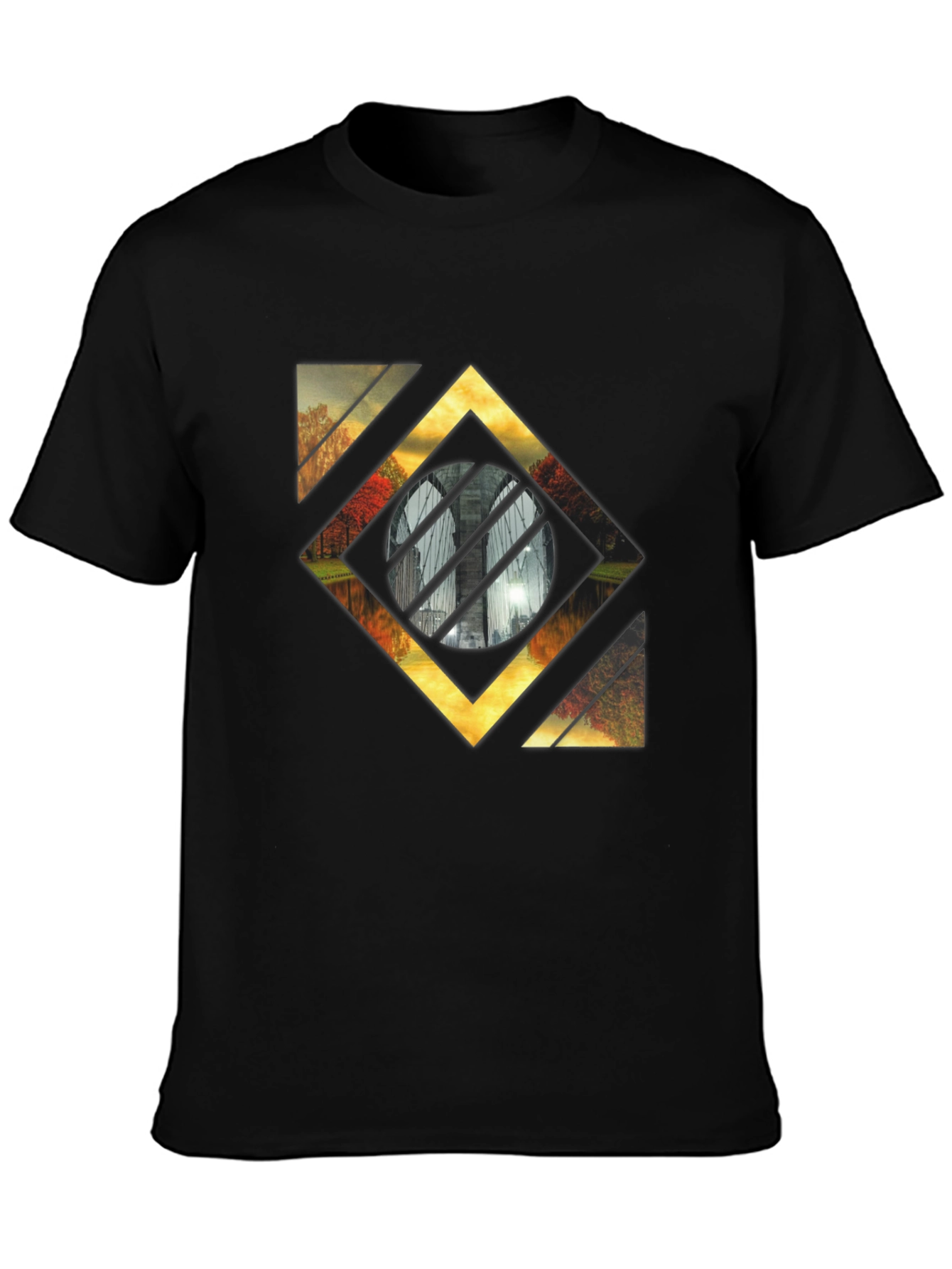 Abstract Landscape Graphic Tee - Stylish Mens Black T-Shirt