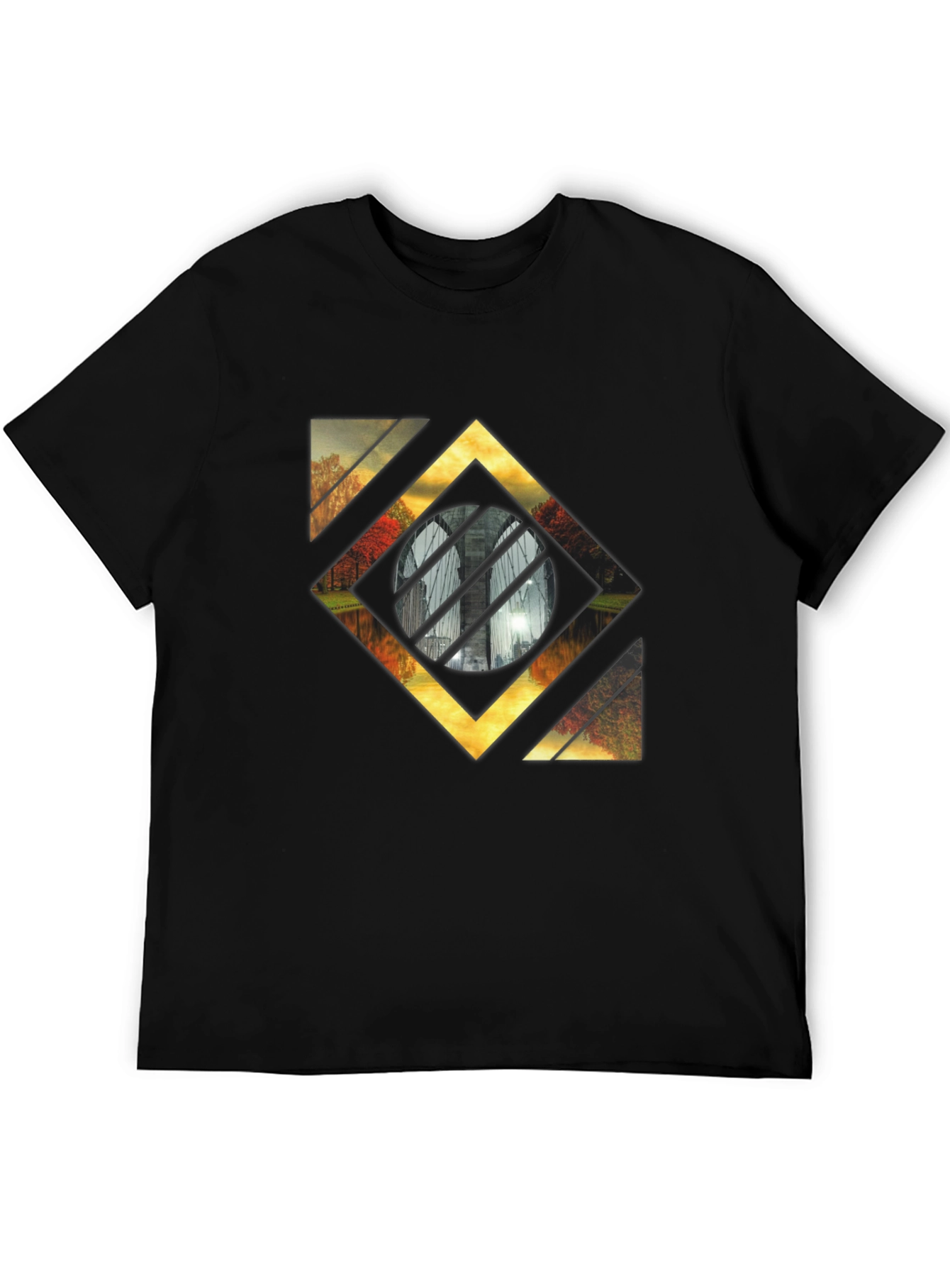 Abstract Landscape Graphic Tee - Stylish Mens Black T-Shirt