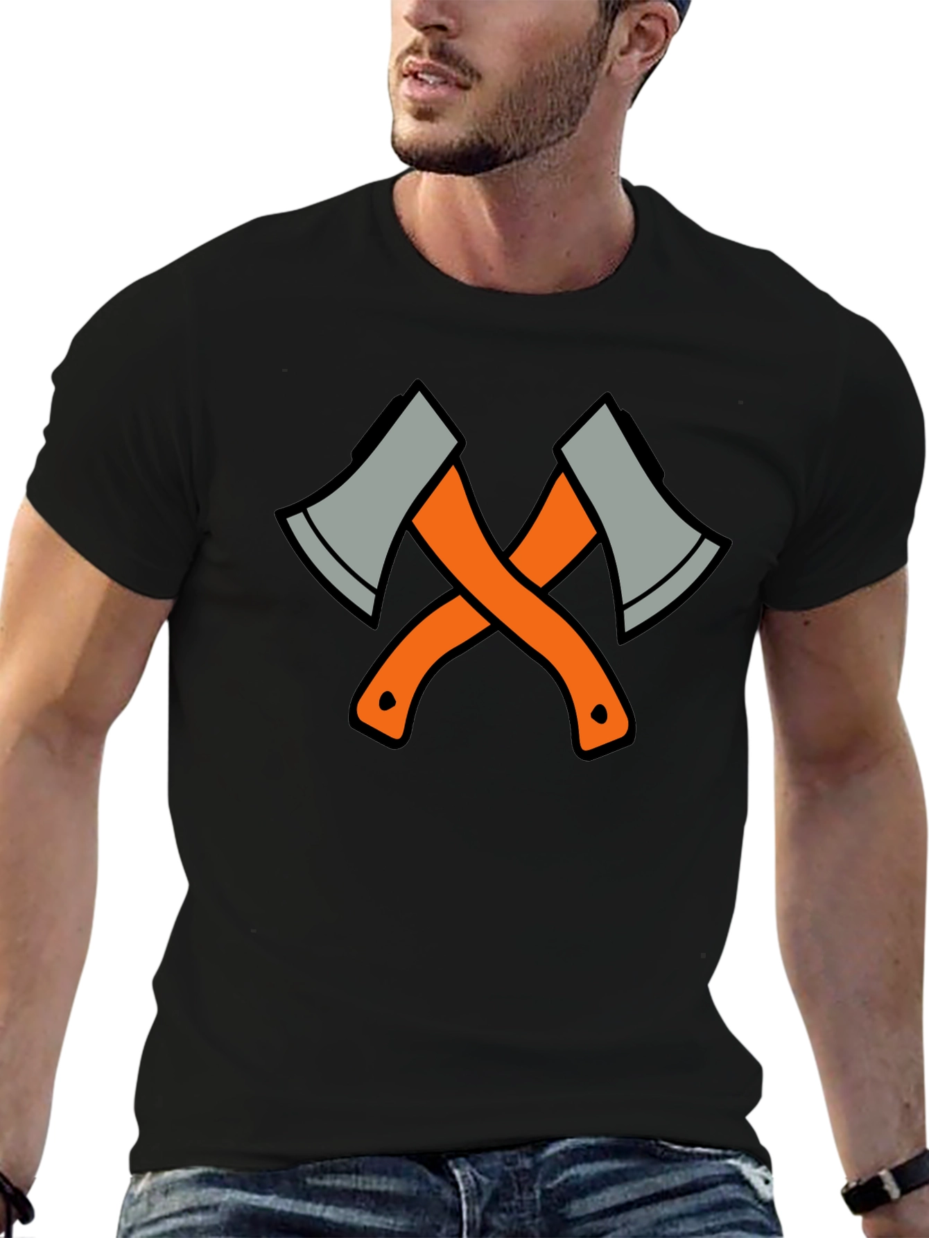 Crossed Axes Graphic Tee - Black Cotton T-Shirt