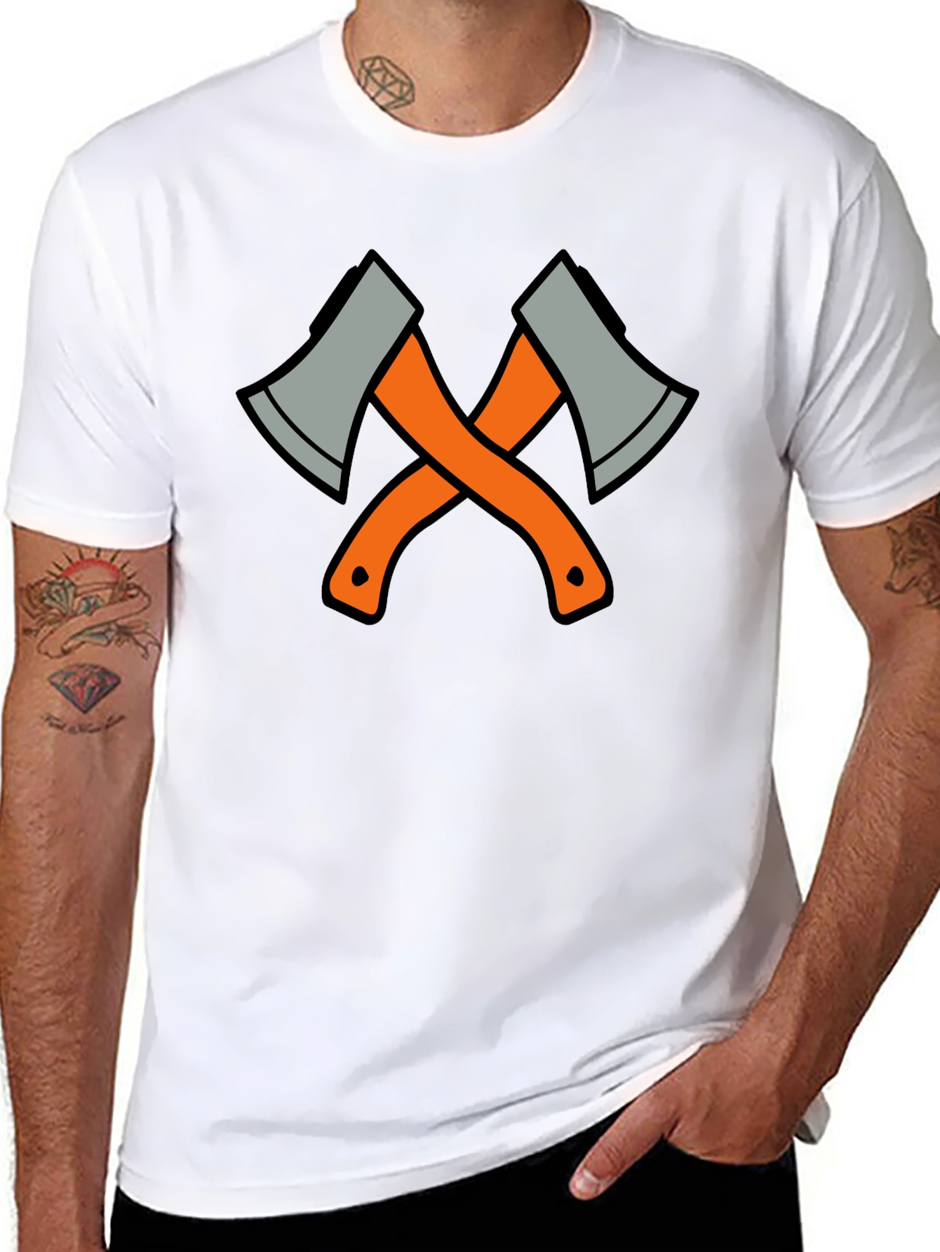 Crossed Axes Graphic Tee - Black Cotton T-Shirt