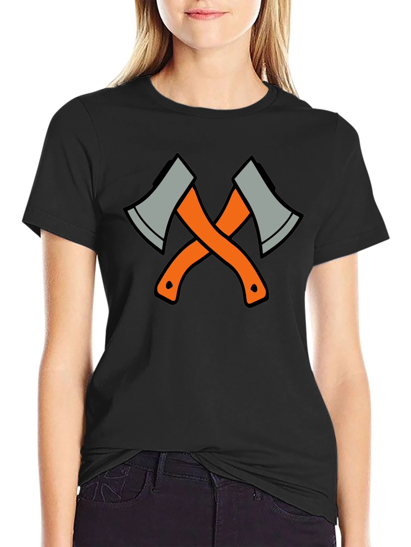 Crossed Axes Graphic Tee - Black Cotton T-Shirt