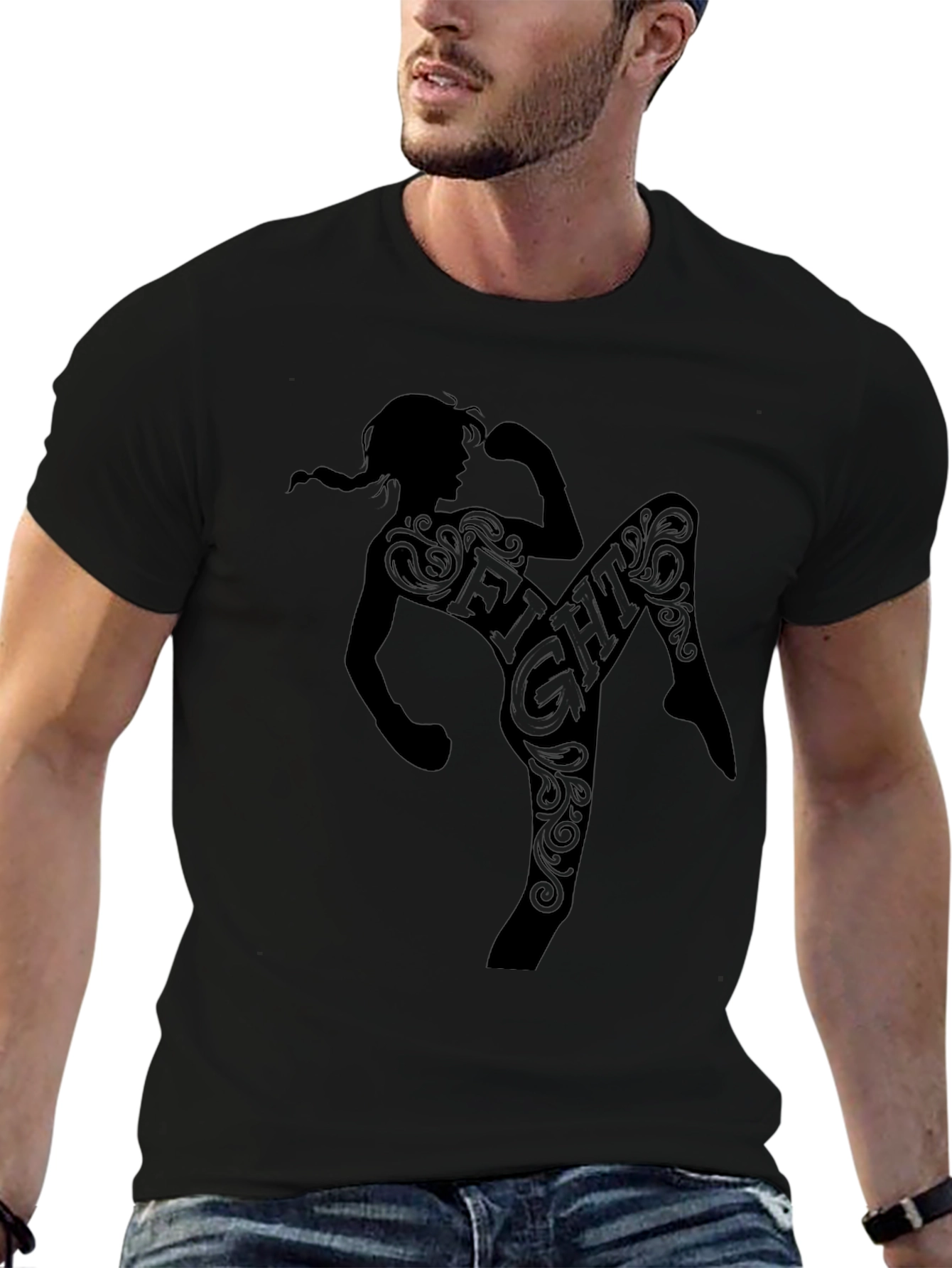 Black Fight Graphic Tee - Martial Arts Inspired