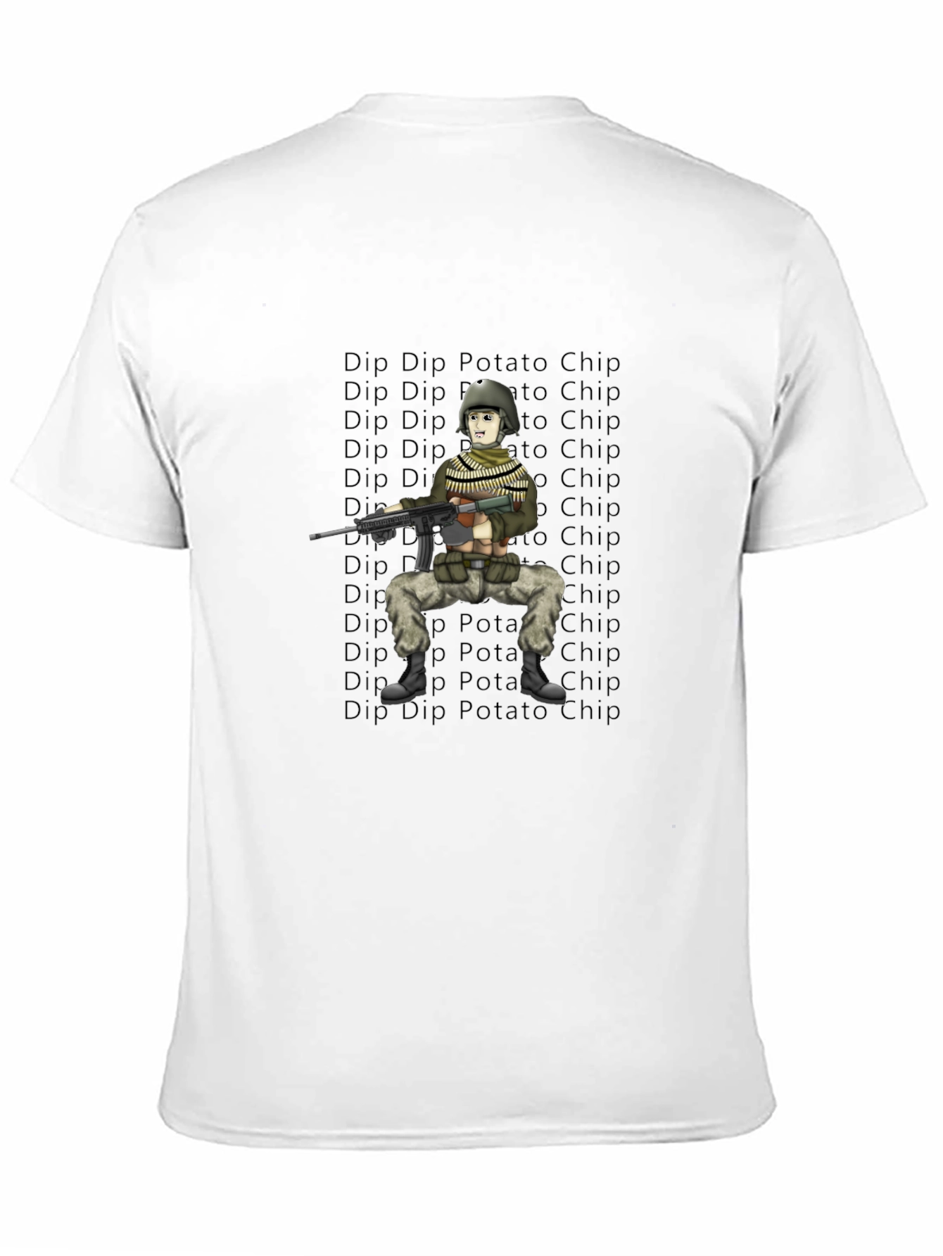 Cartoon Soldier Dip Potato Chip Black T-Shirt