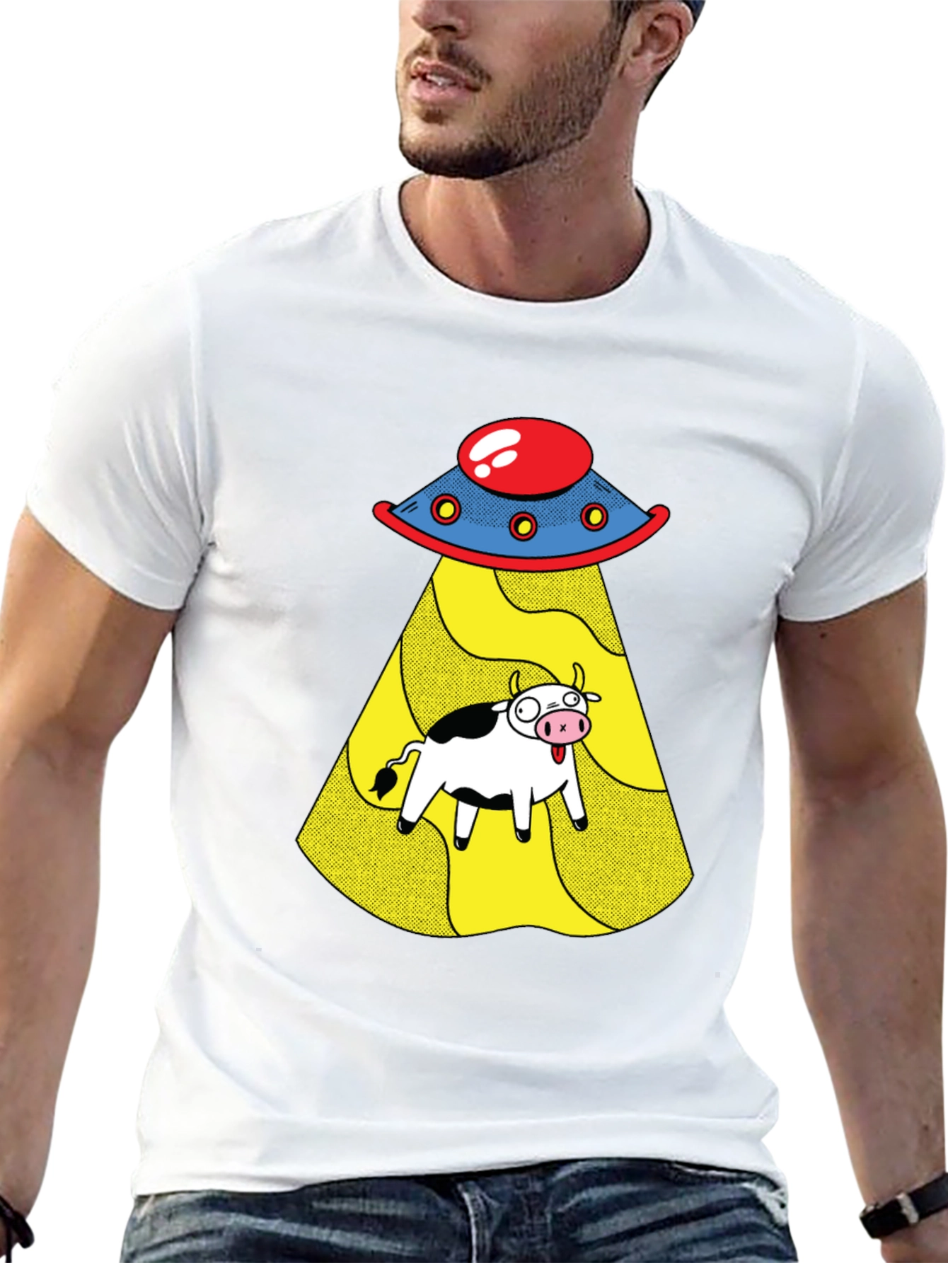 UFO Cow Abduction Graphic Tee - Black