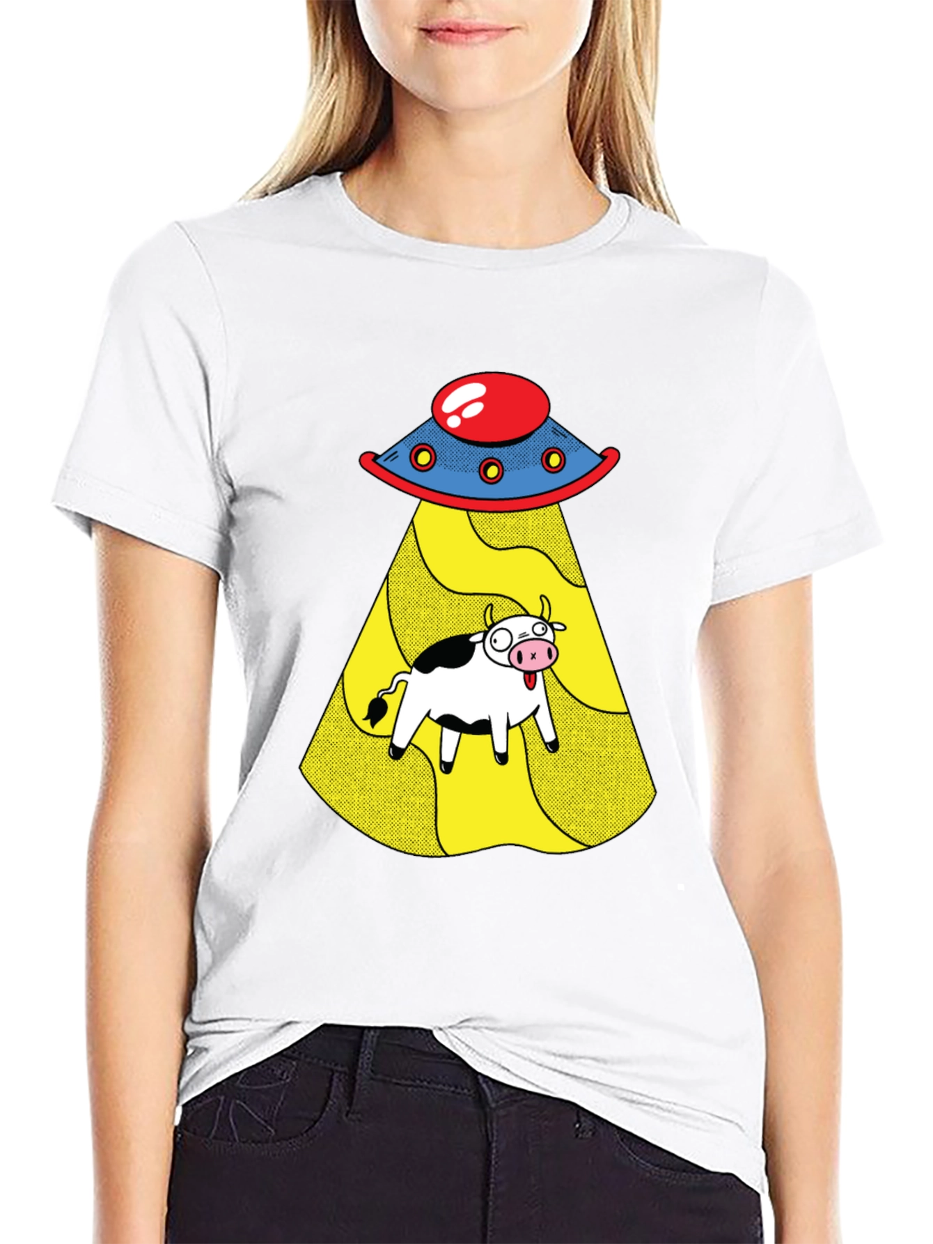 UFO Cow Abduction Graphic Tee - Black