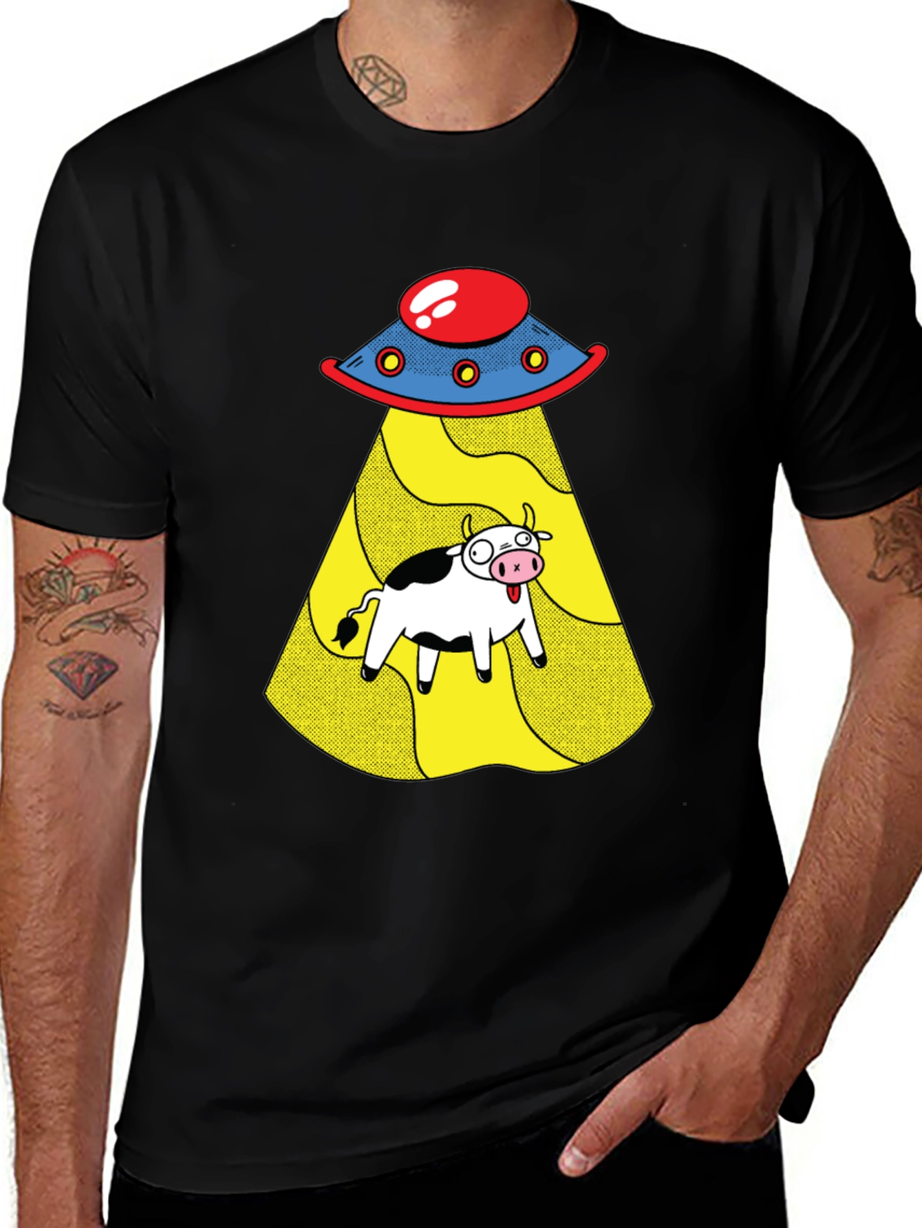 UFO Cow Abduction Graphic Tee - Black