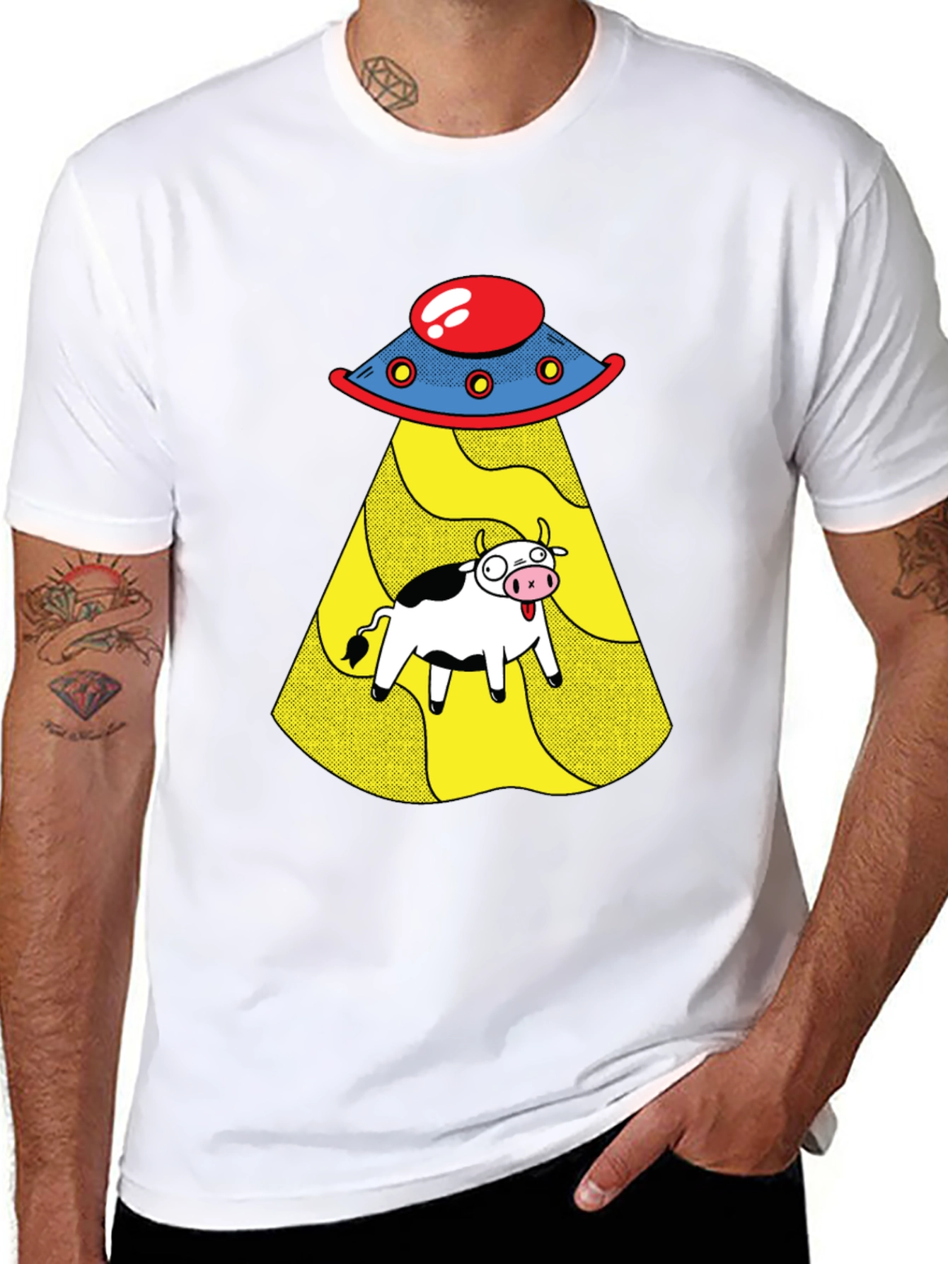 UFO Cow Abduction Graphic Tee - Black