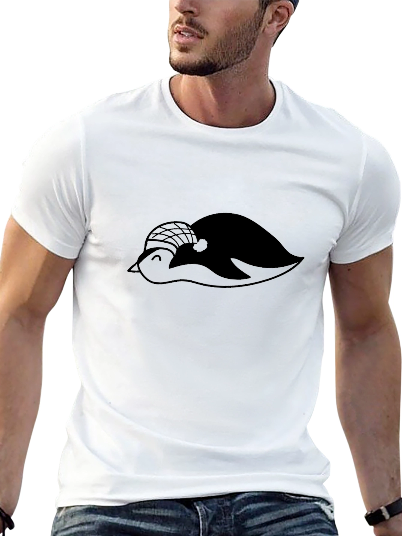 Black T-Shirt with Penguin Graphic Print