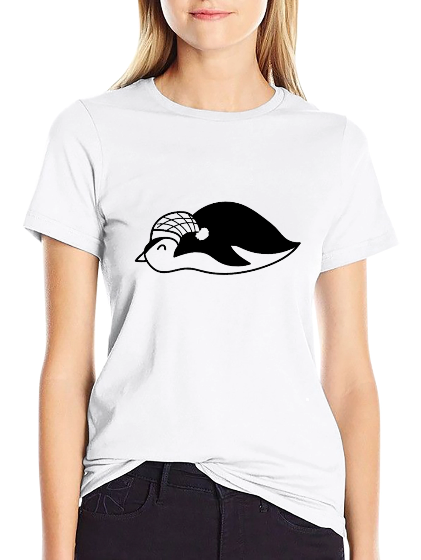 Black T-Shirt with Penguin Graphic Print