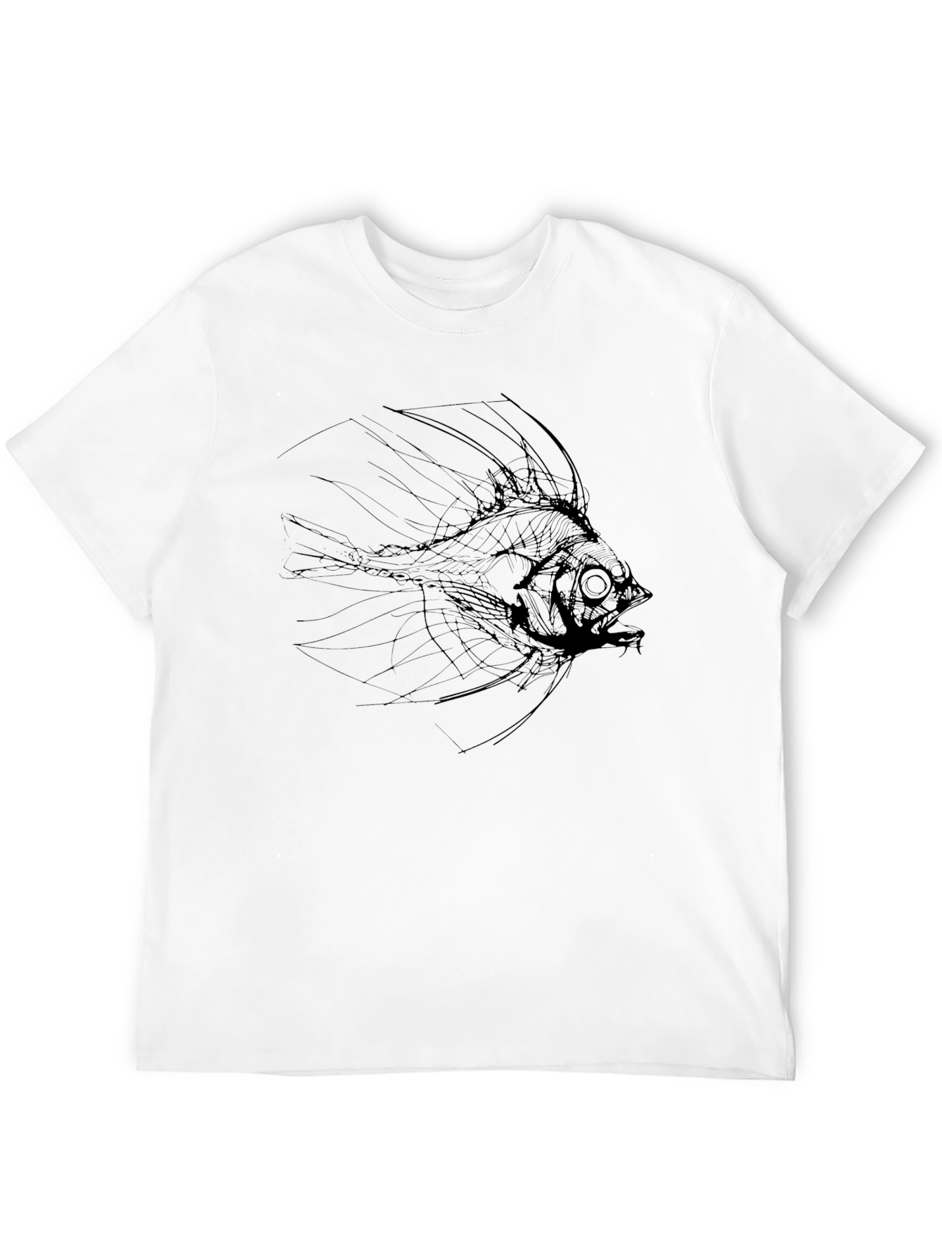 Mens Black T-Shirt with Abstract Fish Graphic