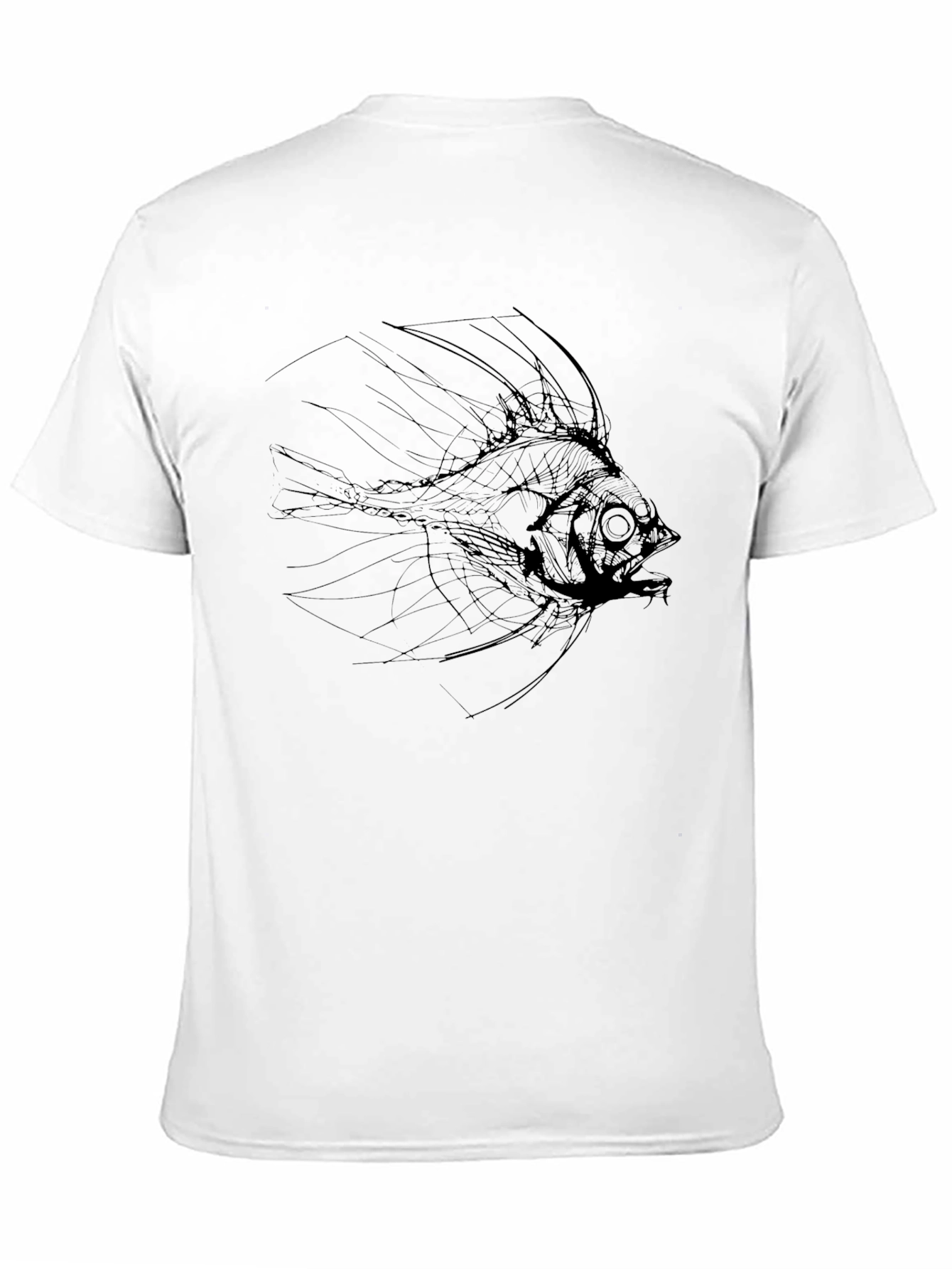 Mens Black T-Shirt with Abstract Fish Graphic
