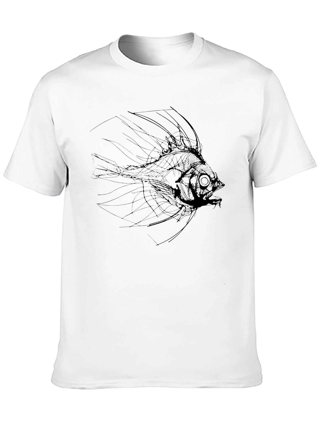 Mens Black T-Shirt with Abstract Fish Graphic