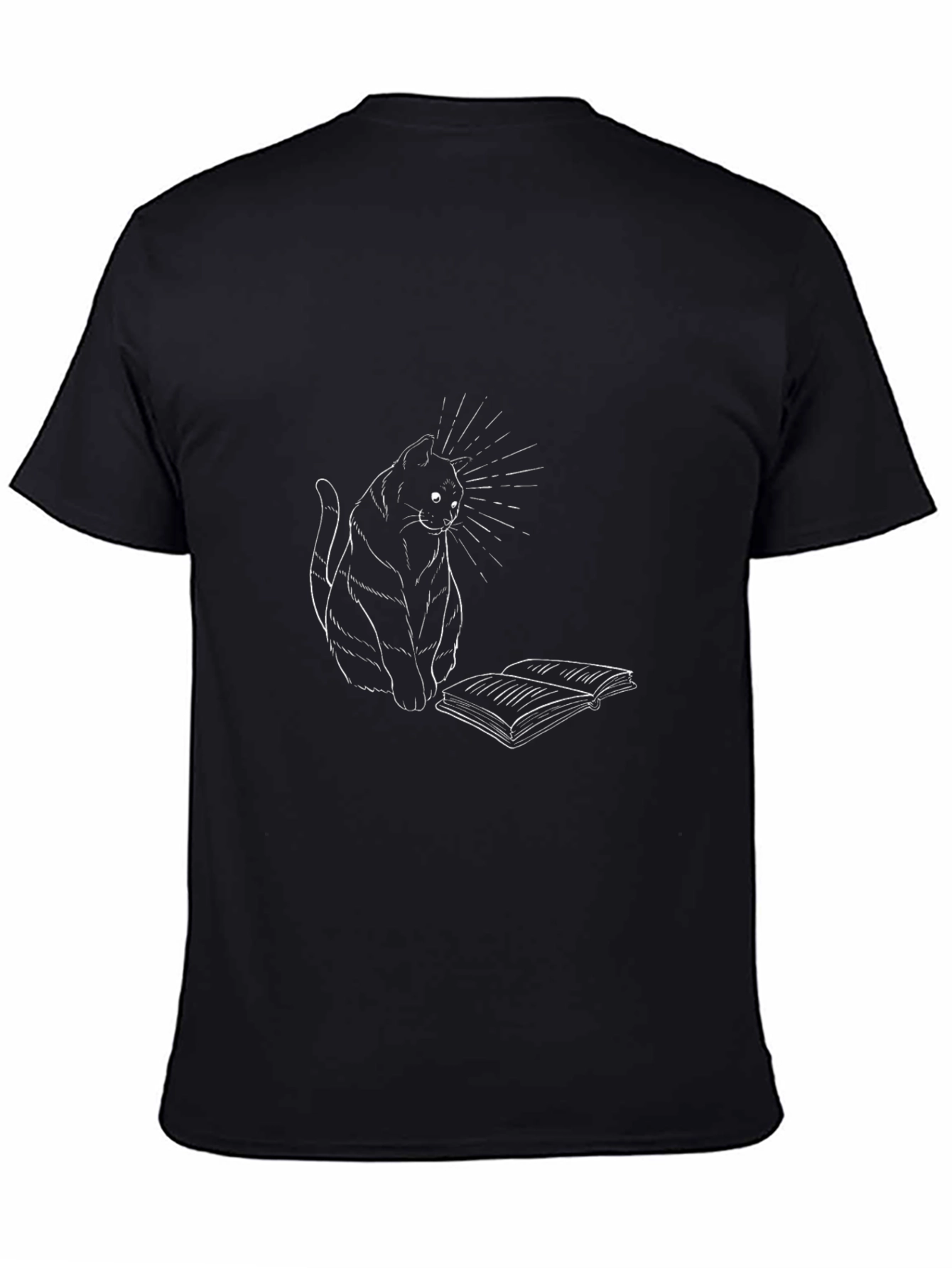 Cat Reading Book Graphic Tee - Black